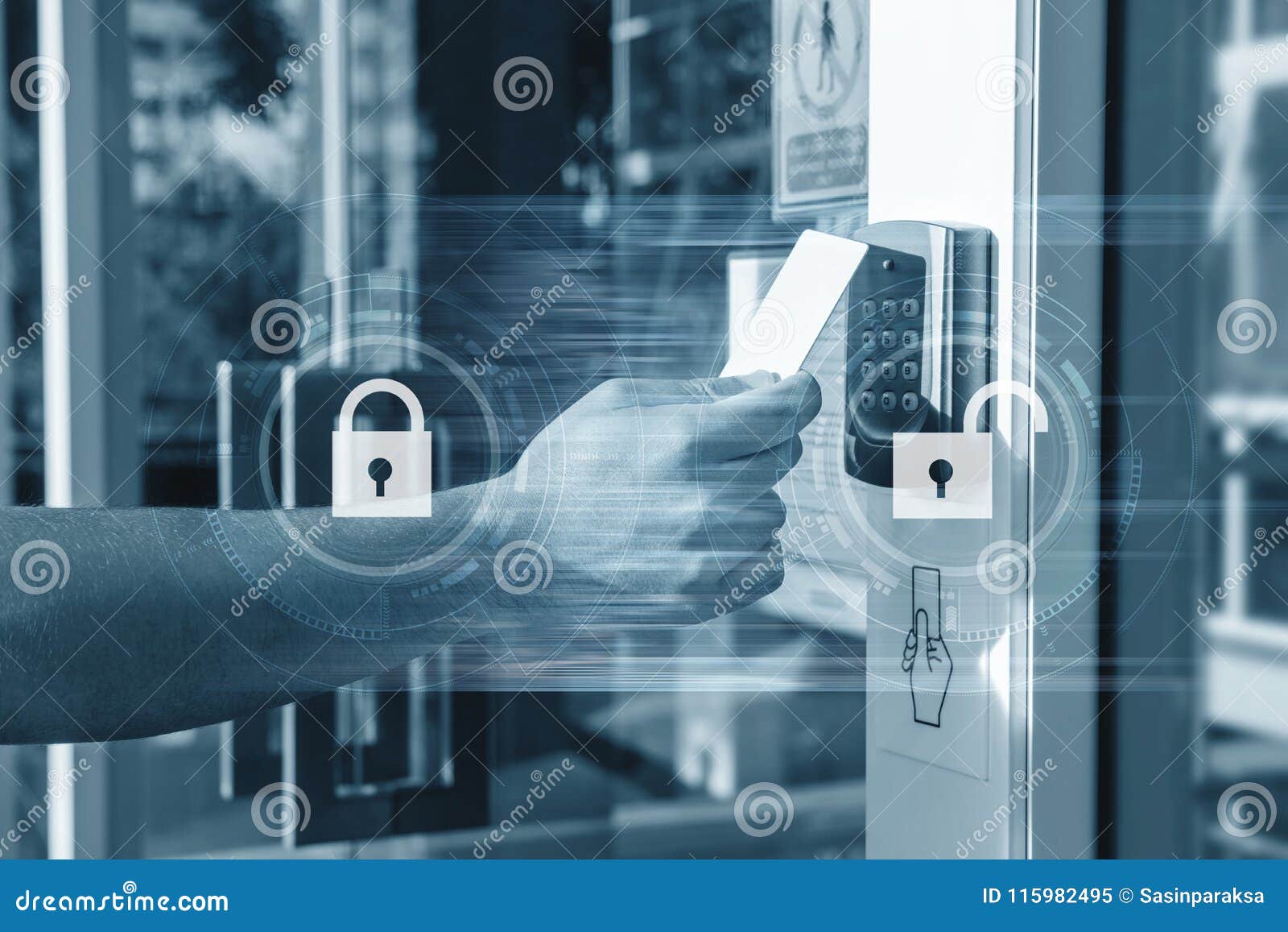 Hand Using Security Key Card Unlocking The Door To Entering Private