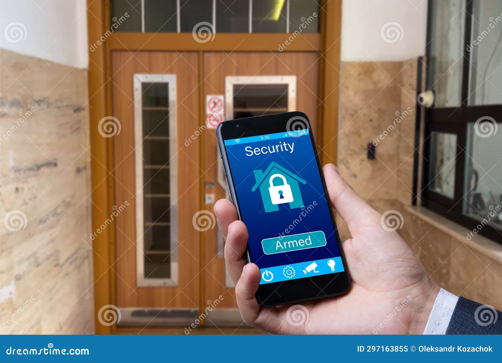 Hand Using Smartphone To Smart Home App on Mobile for Remote Control