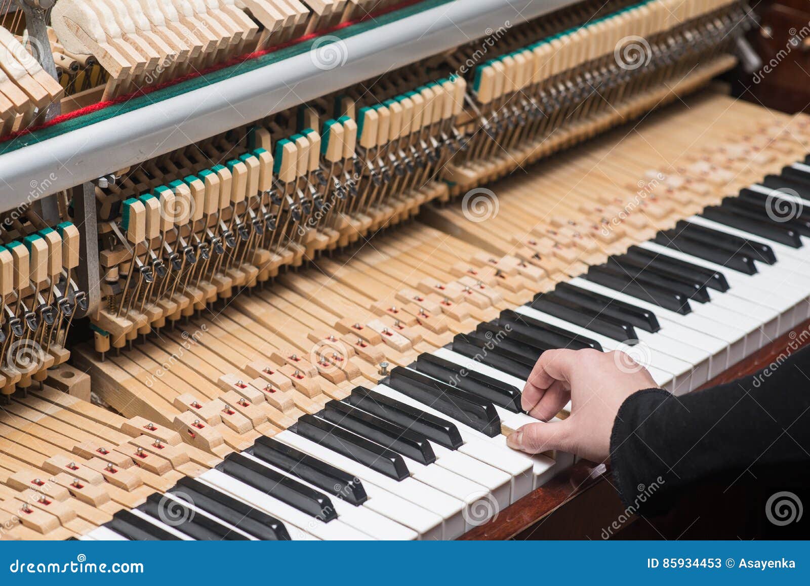 Hand with Vintage Piano Hammer Mechanism. Prepare To Repair Stock Image