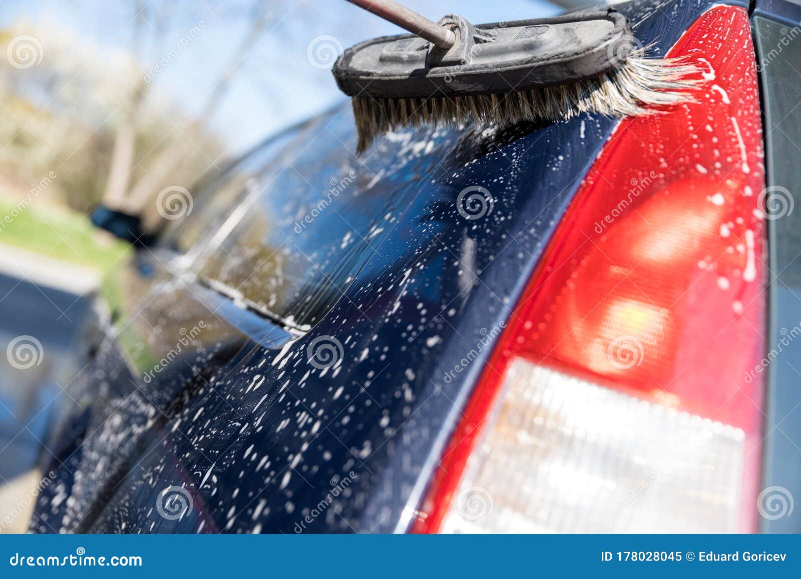 Hand Wash the Car Using a Brush with Foam Stock Image Image of light