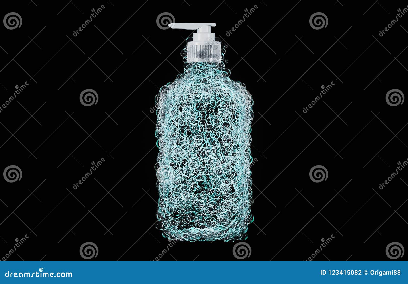 Hand Wash Dispenser Bottle Mockup Made From Soap Bubbles Isolated