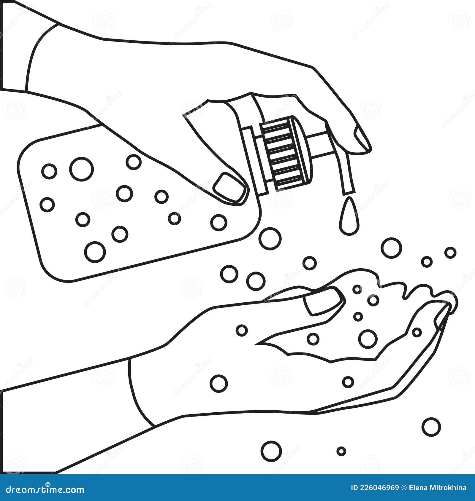 Hand Washing. the Outline of Two Hands and Detergent in a Bottle with a ...