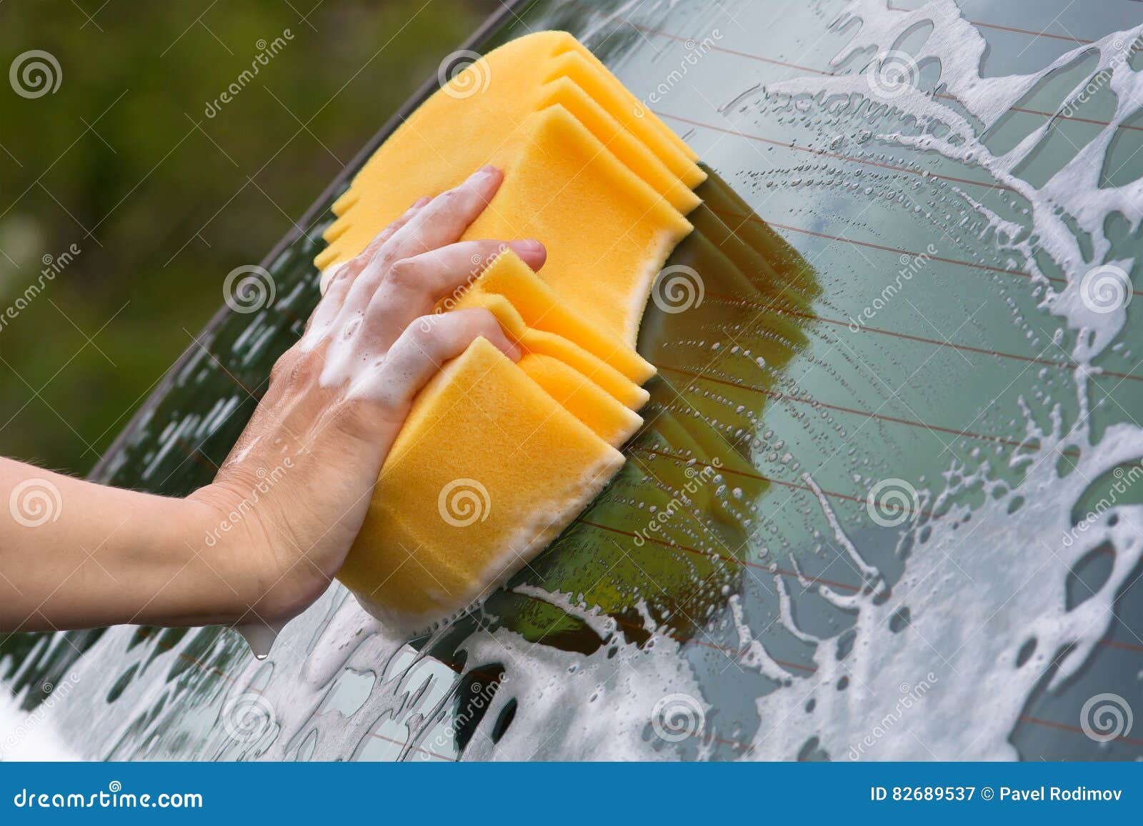 Hand Washing the Rear Window of a Car Stock Image Image of clean