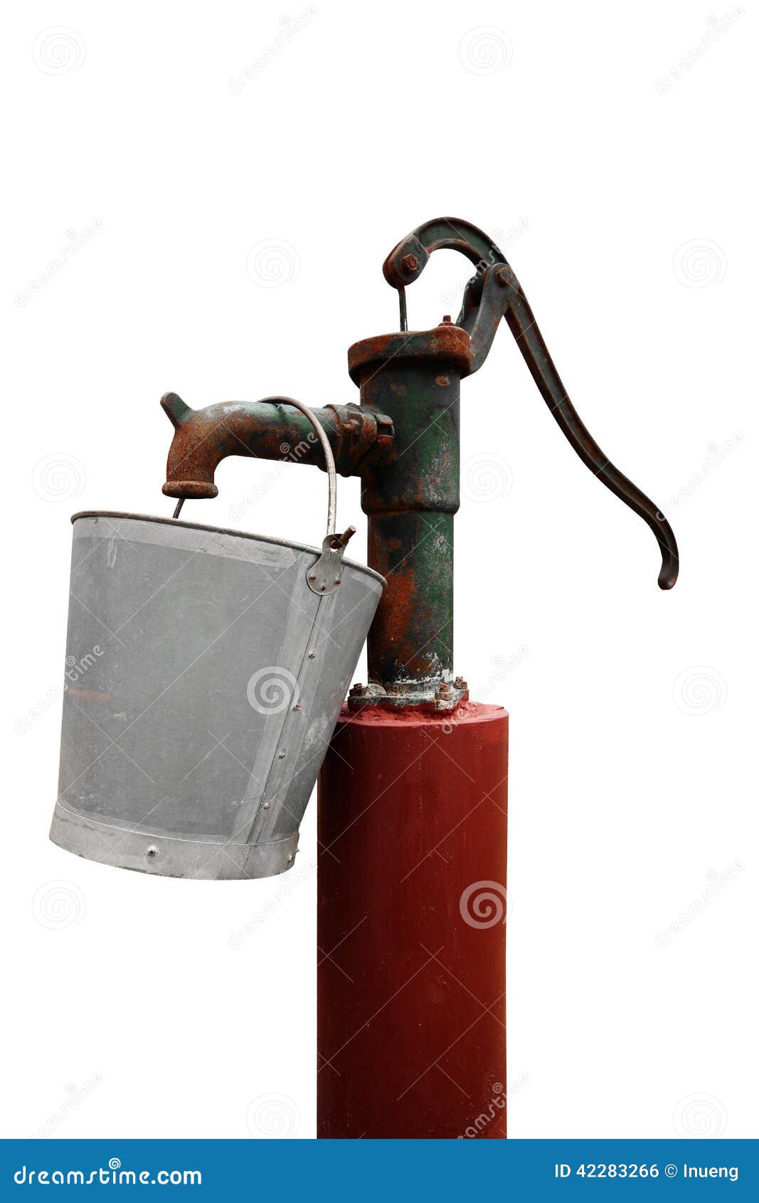 Hand Water Pump with Metal Bucket Stock Photo Image of steel, manual