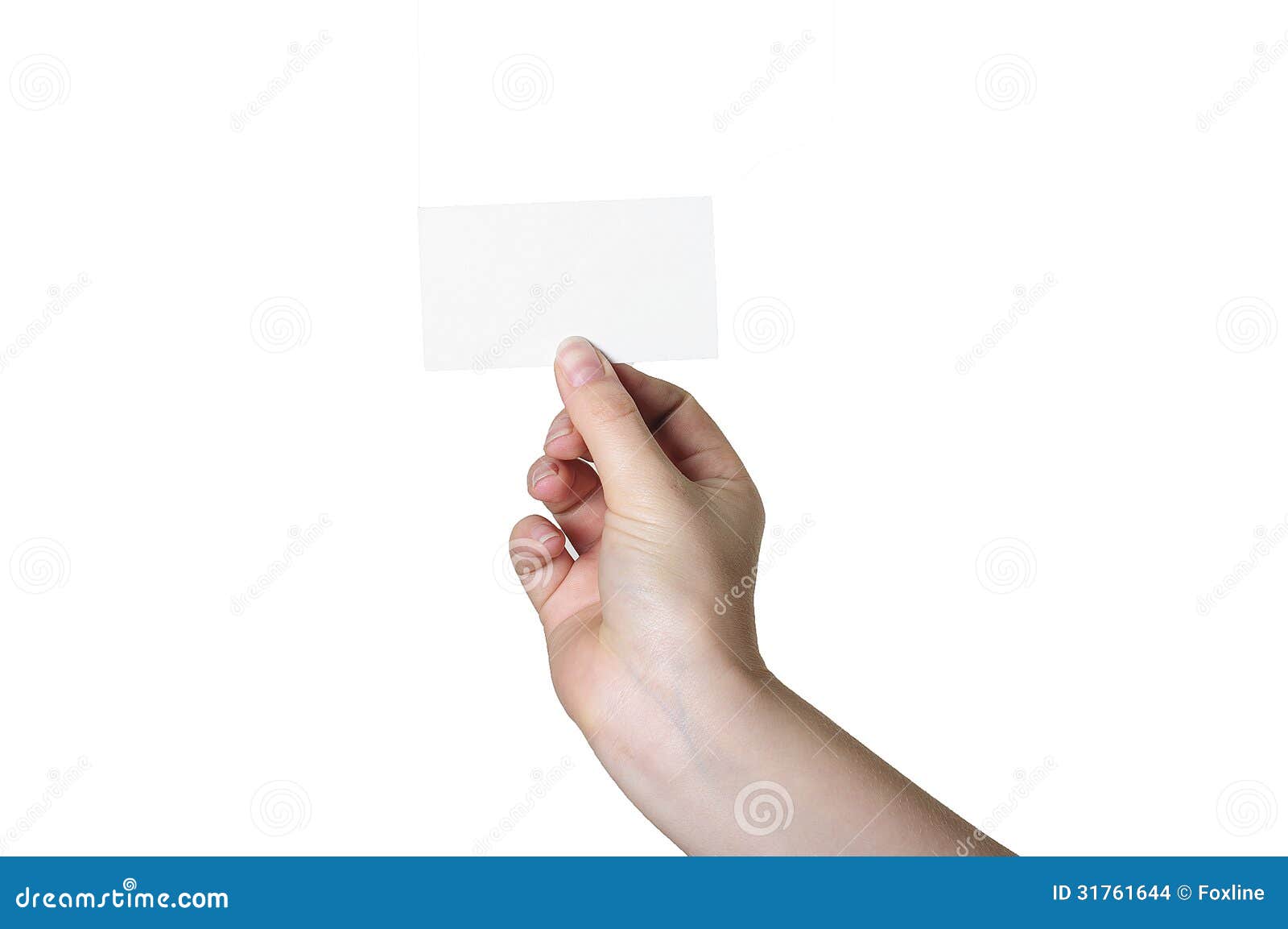 Hand with white card on a white background