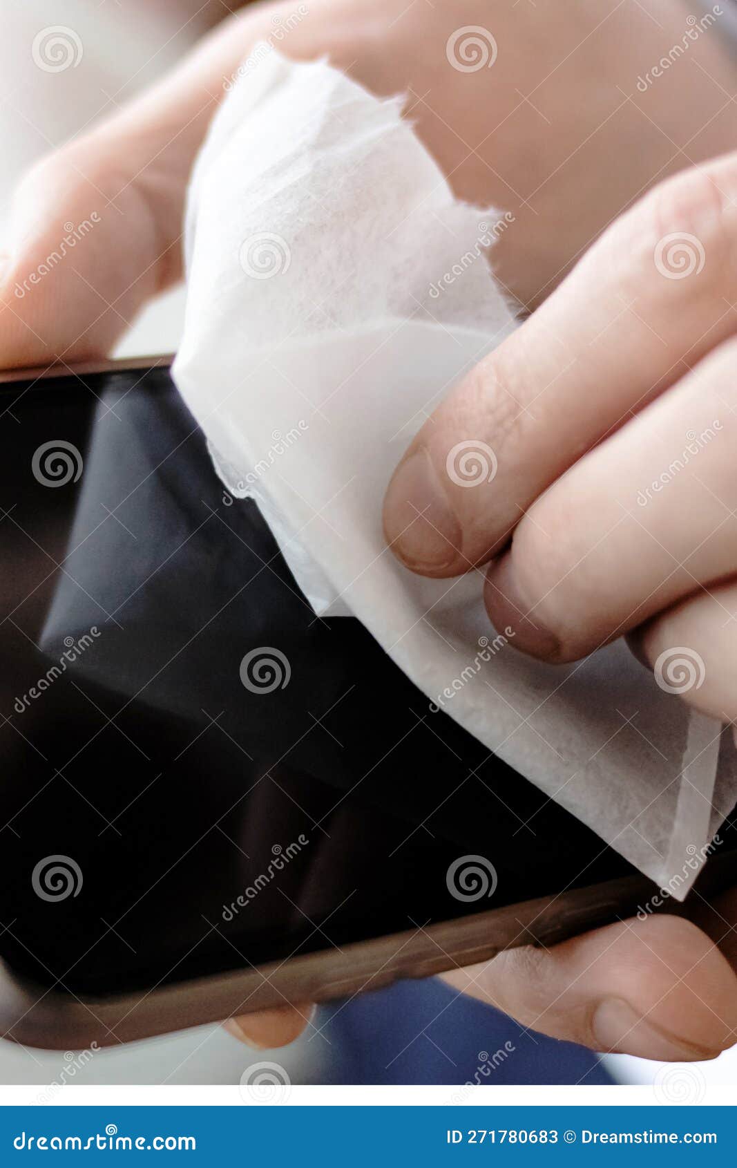 Hand Wipes Phone Display with a Tissue Stock Image Image of epidemic