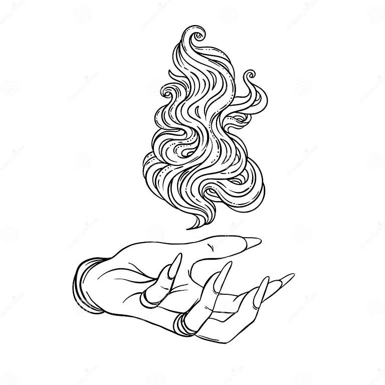 Hand of Witch with Fire. Mystic Character Stock Vector - Illustration ...