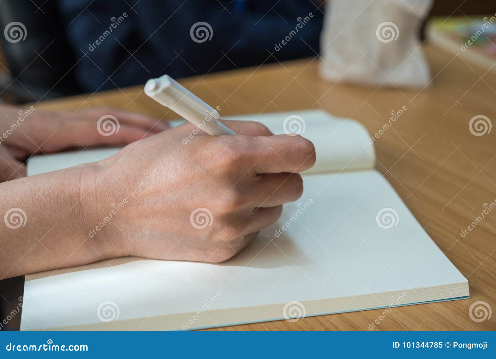 Hand of Woman Holding a Pen for Write To a Book Stock Image - Image of ...