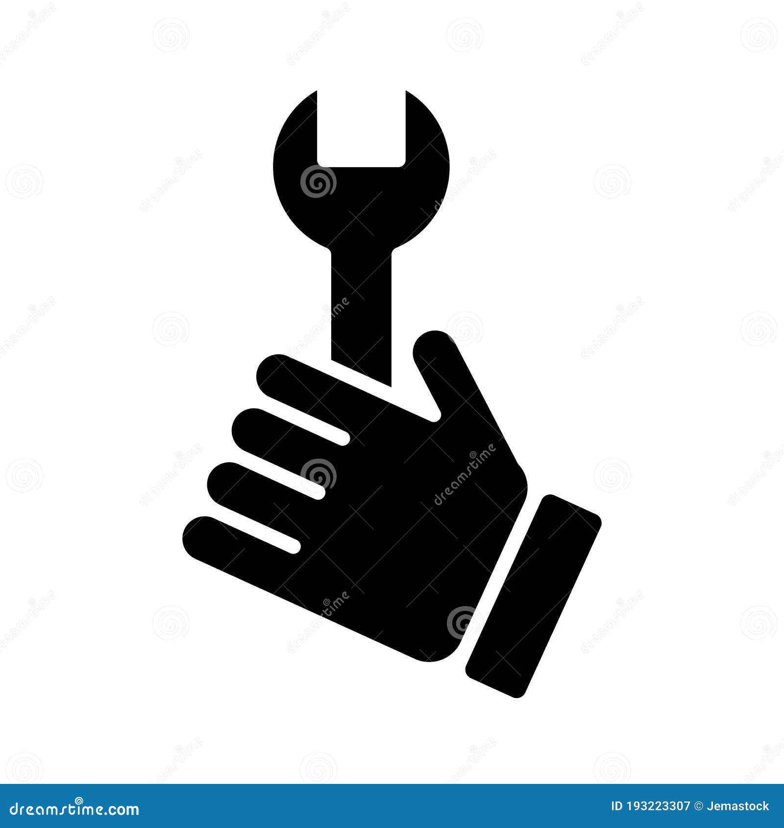 Hand with Wrench Key Tool Silhouette Style Icon Stock Vector