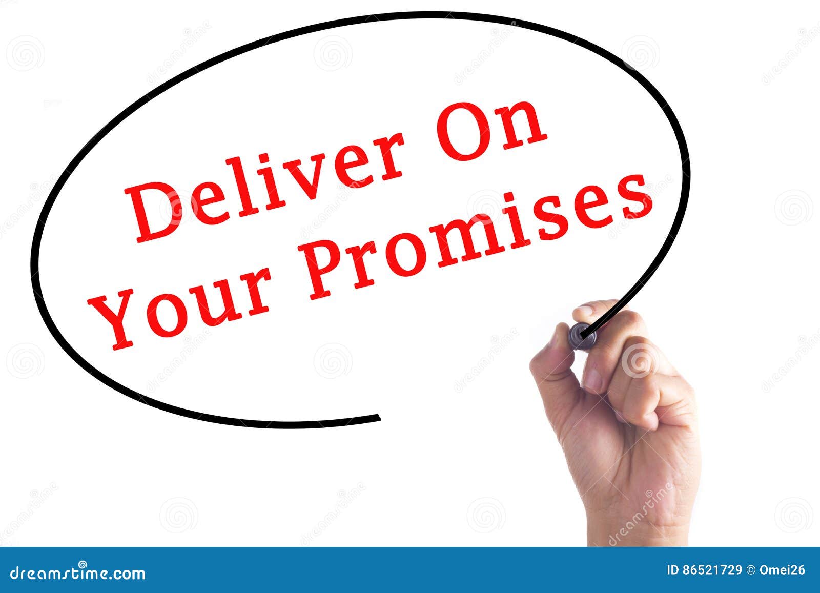 Hand Writing Deliver on Your Promises on Transparent Board Stock Image