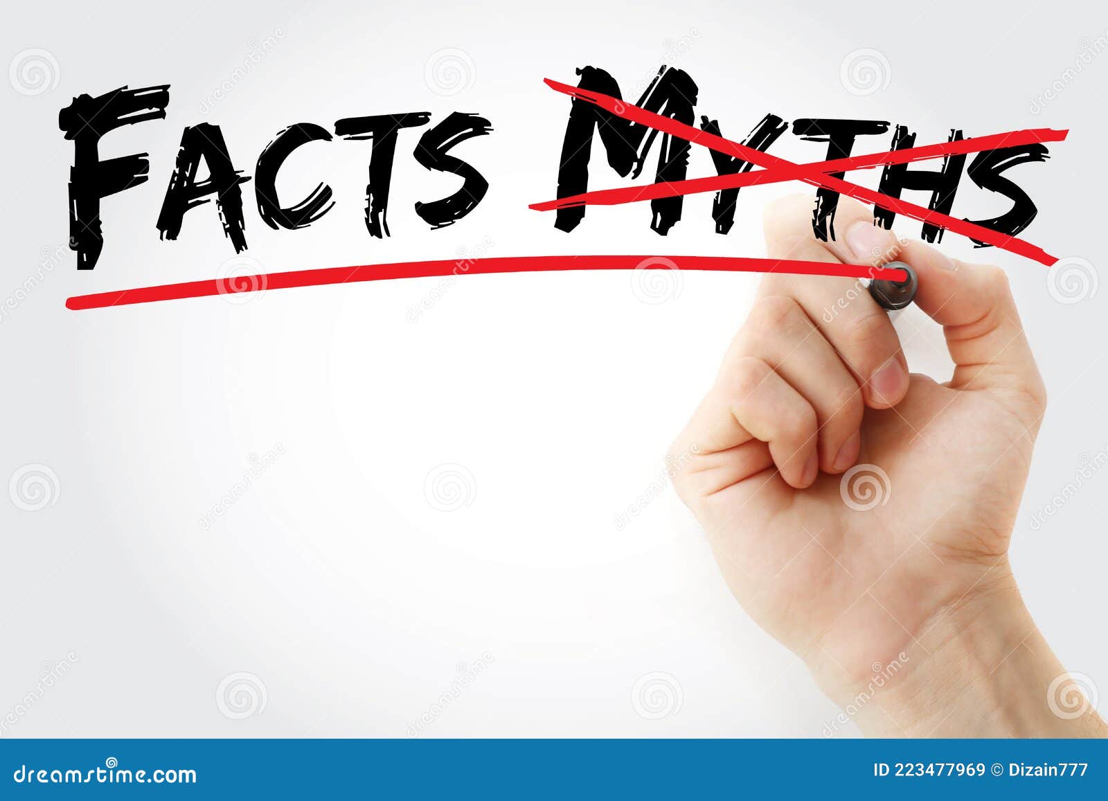 hand writing facts myths with marker, concept background