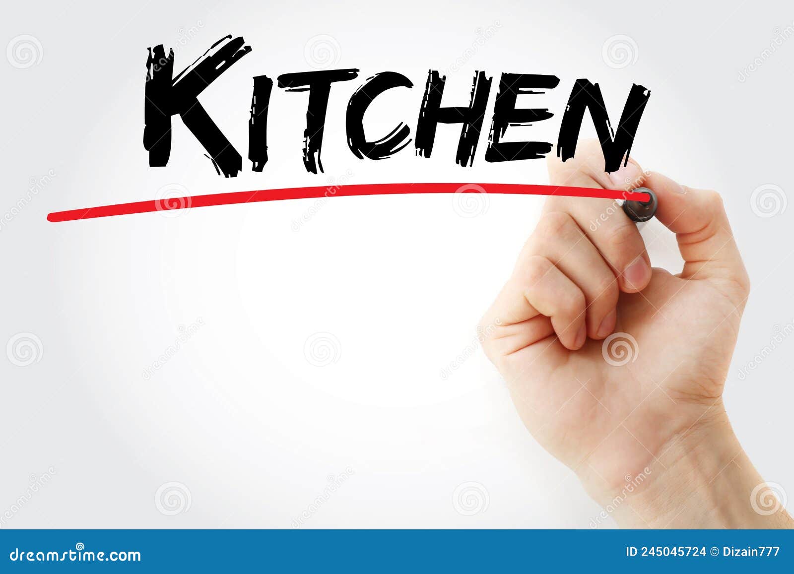 Hand Writing Kitchen with Marker, Concept Background Stock Photo