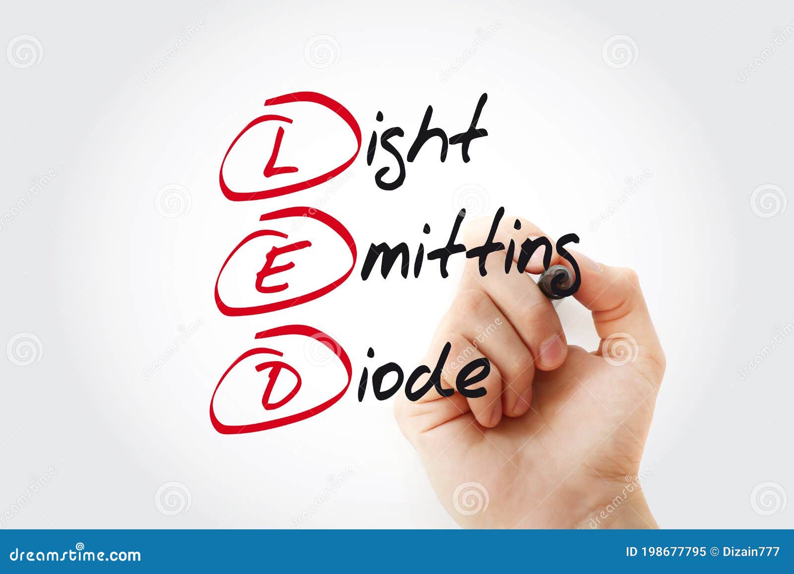 Hand Writing LED Light Emitting Diode with Marker, Acronym Concept