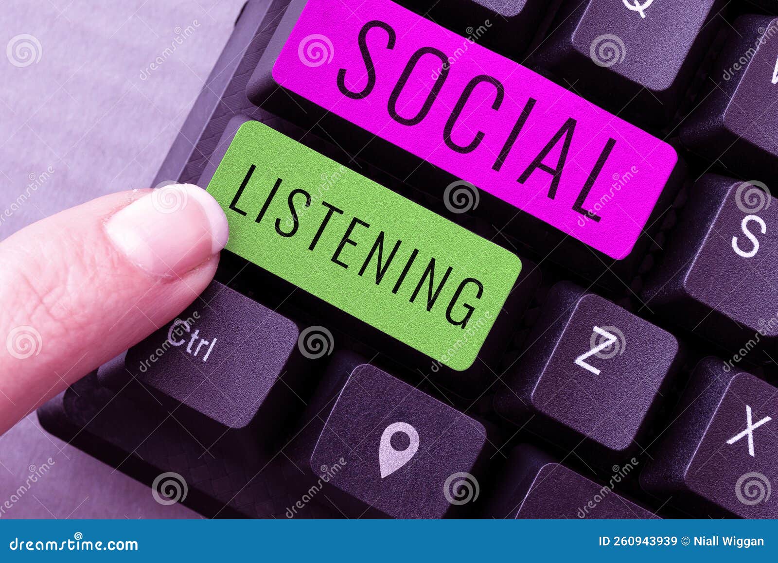 hand writing sign social listening. conceptual photo analyzing the conversations and trends of your product