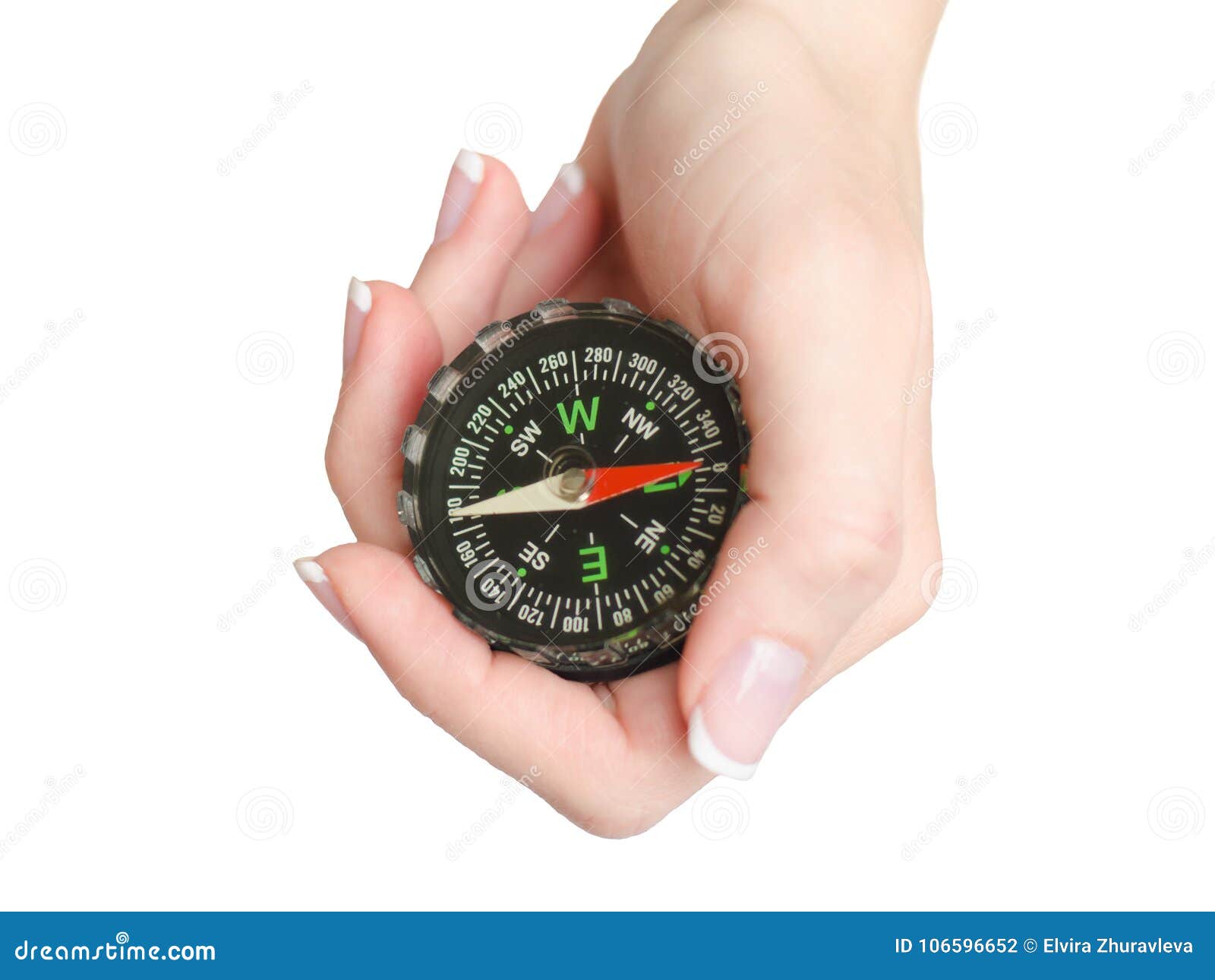 Hand of a Young Woman Holds a Compass Isolated Stock Photo Image of