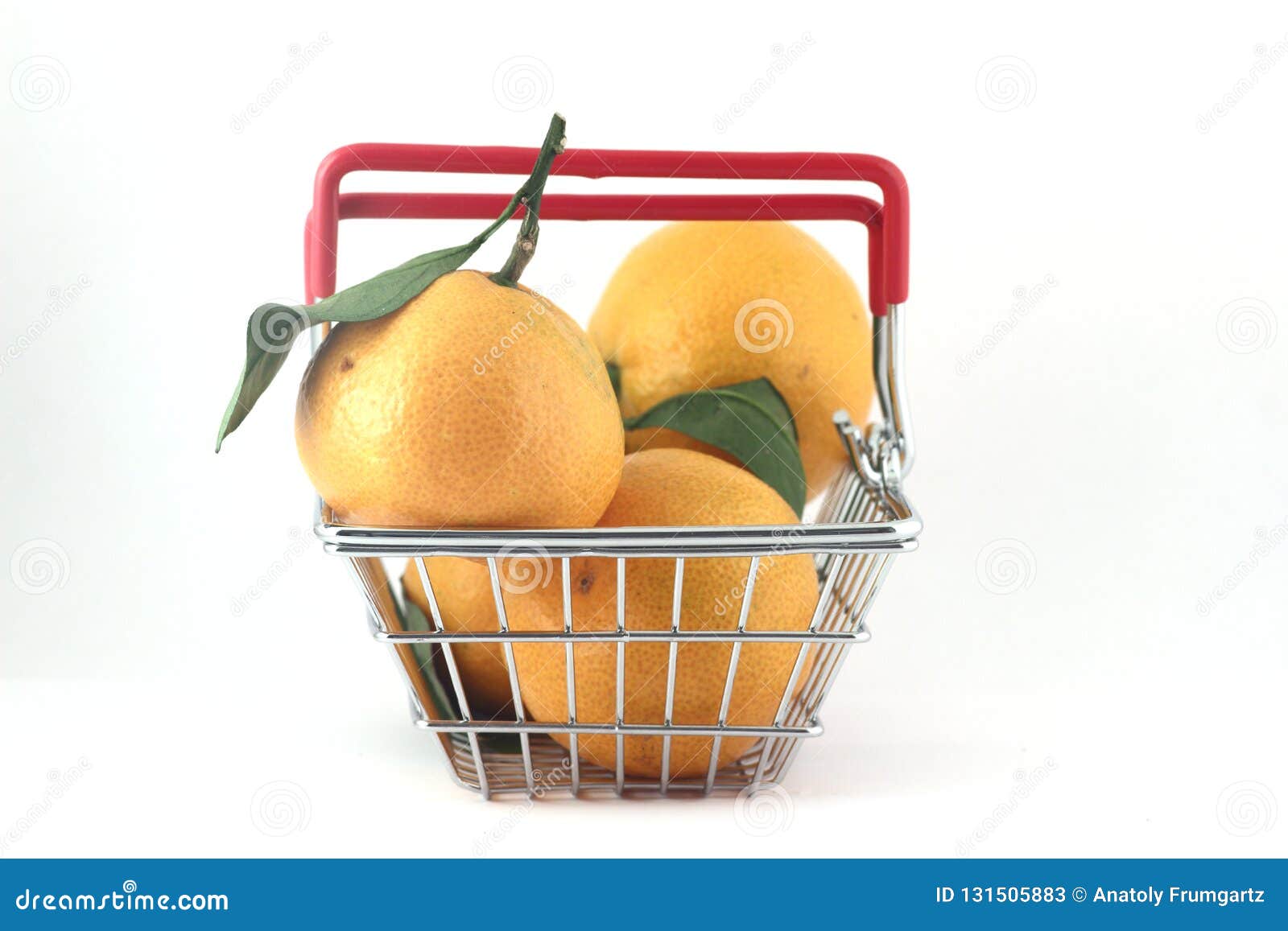 Handbasket with Tangerines on White Background Stock Image Image of