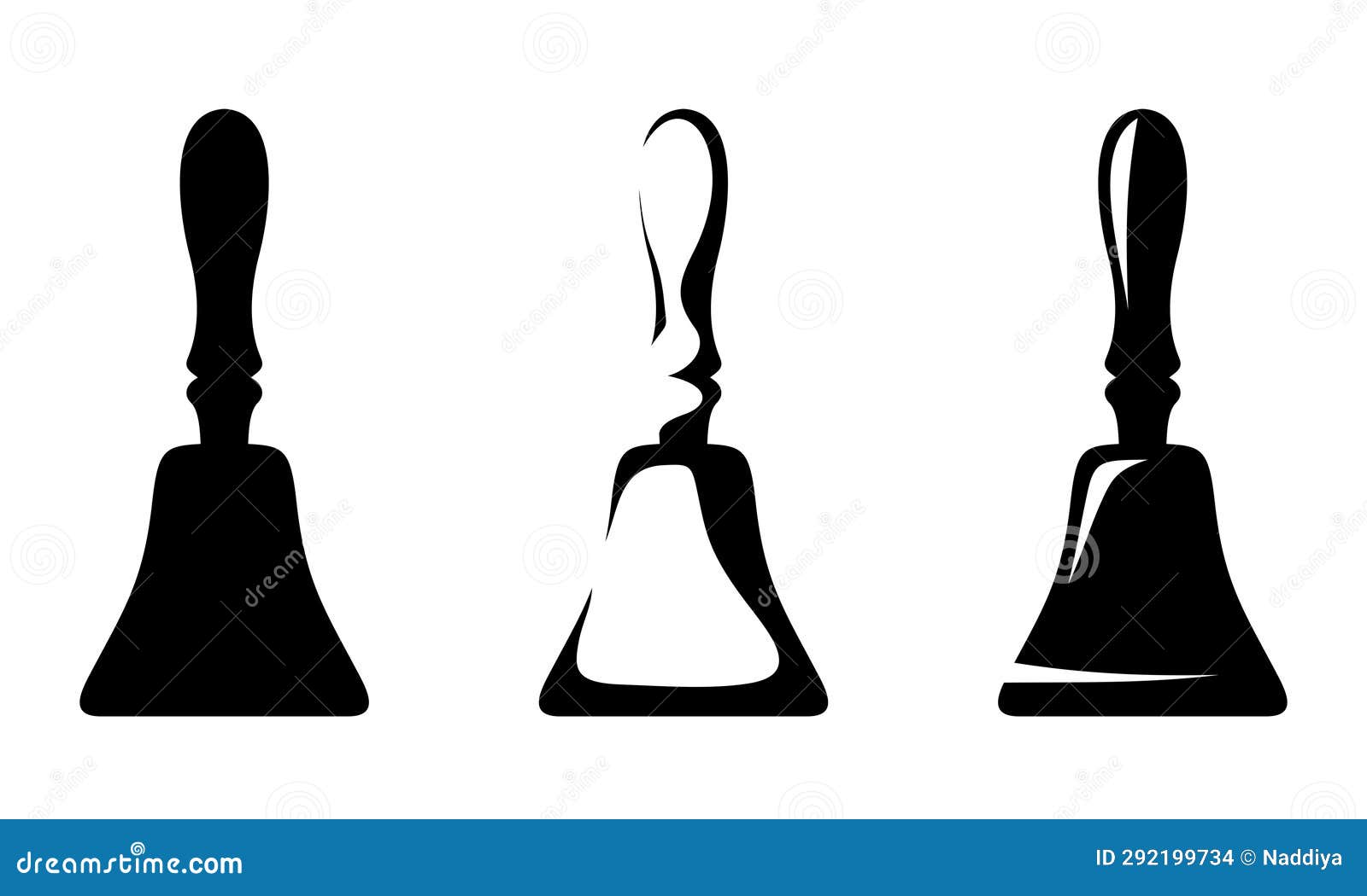 Handbells. Vector Black Silhouettes of Bells Isolated on White Stock