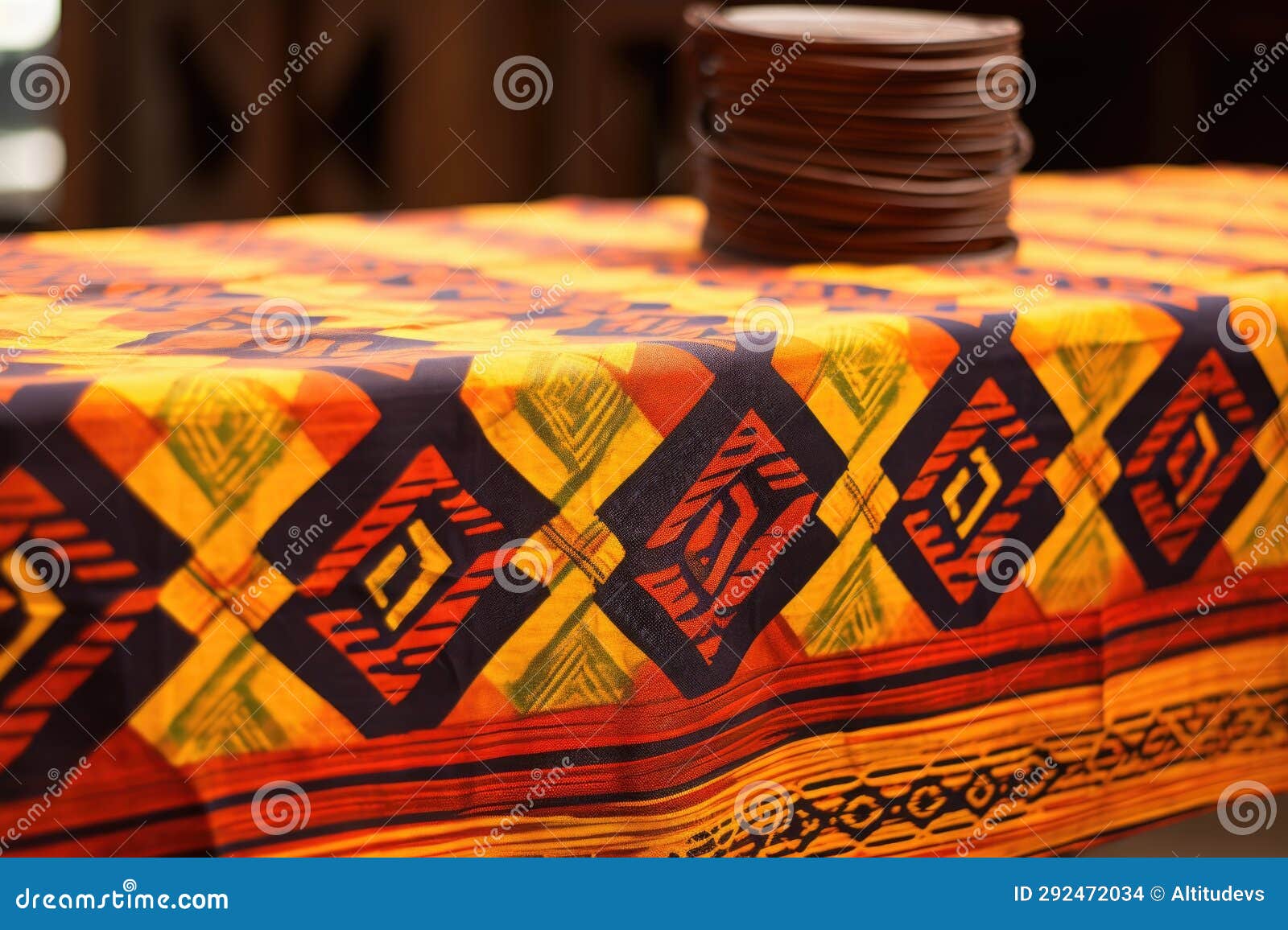 Handcrafted Ceremonial Kente Cloth Draped Over a Table Stock Photo