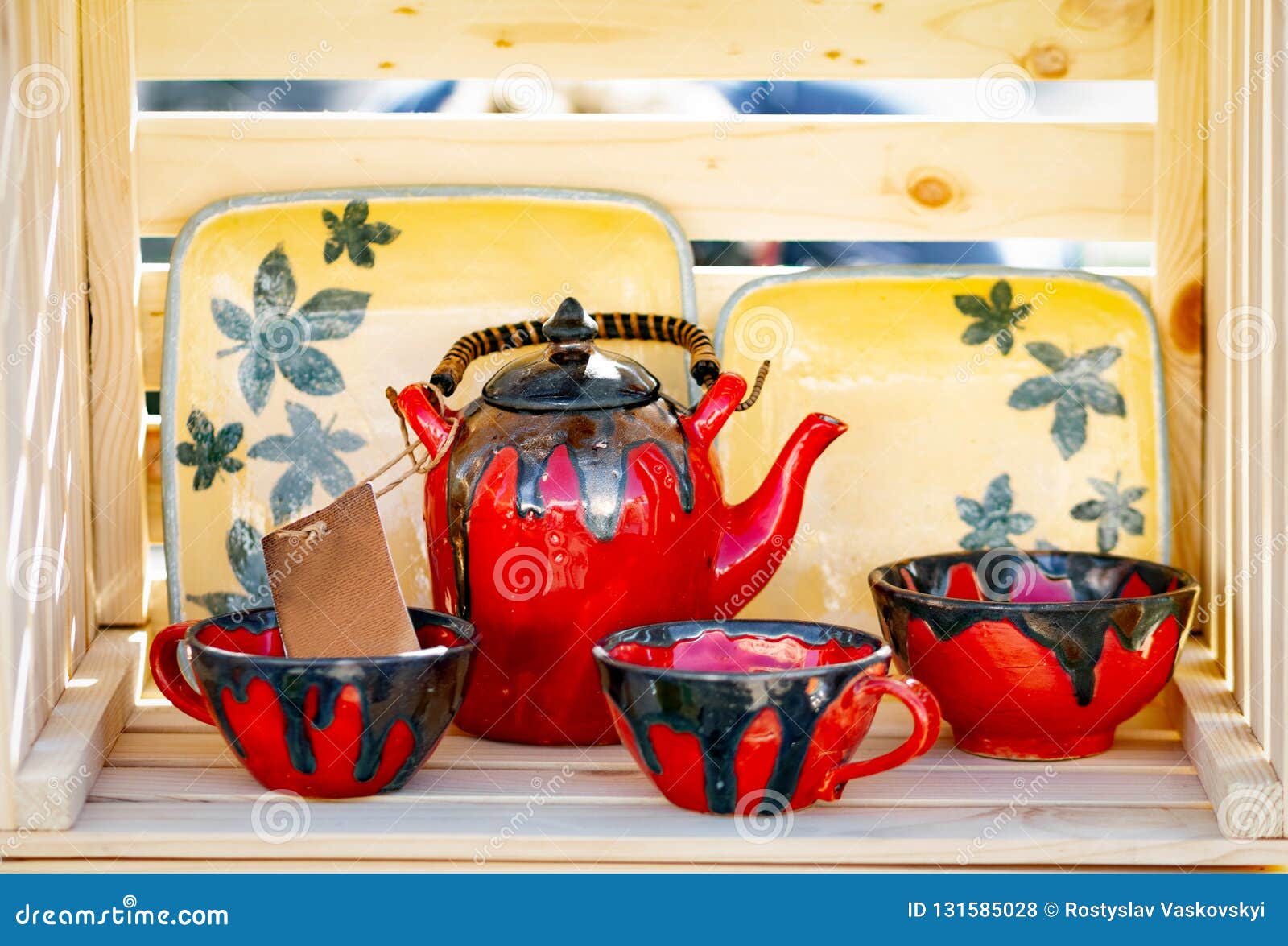 Handcrafted clay tea set stock photo. Image of domestic 131585028