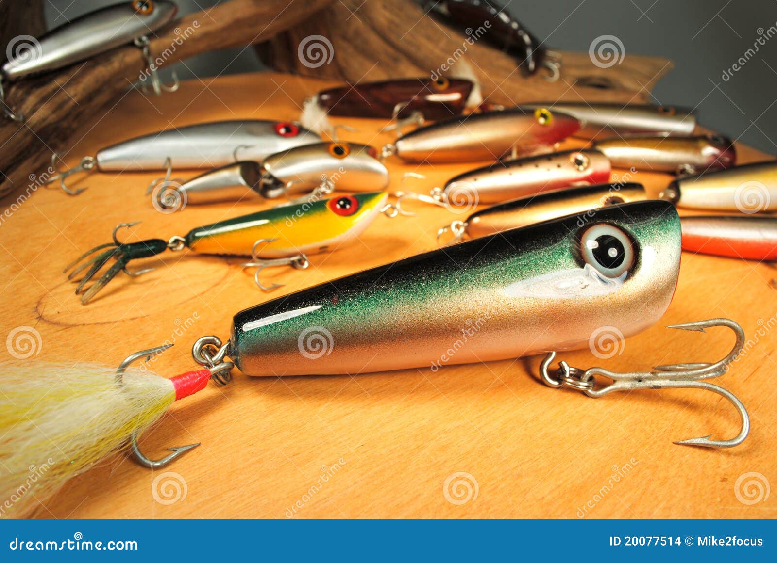 Handcrafted fishing lures stock photo. Image of artificial 20077514