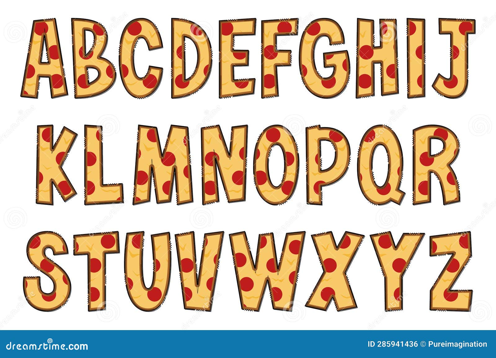 Handcrafted Pizza Letters. Color Creative Art Typographic Design Stock