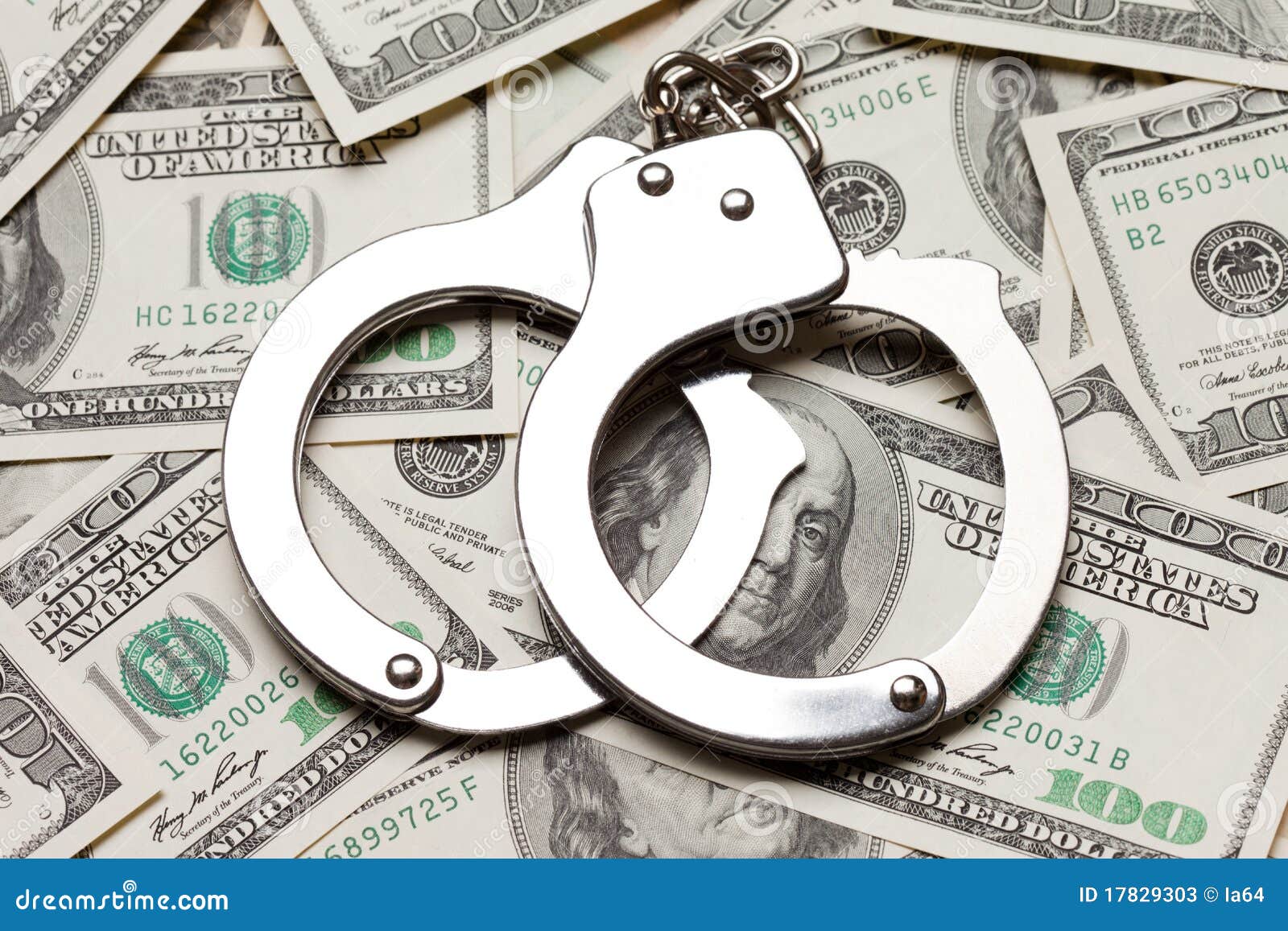 Handcuffs on Dollar Currency Stock Image Image of arrest, isolated
