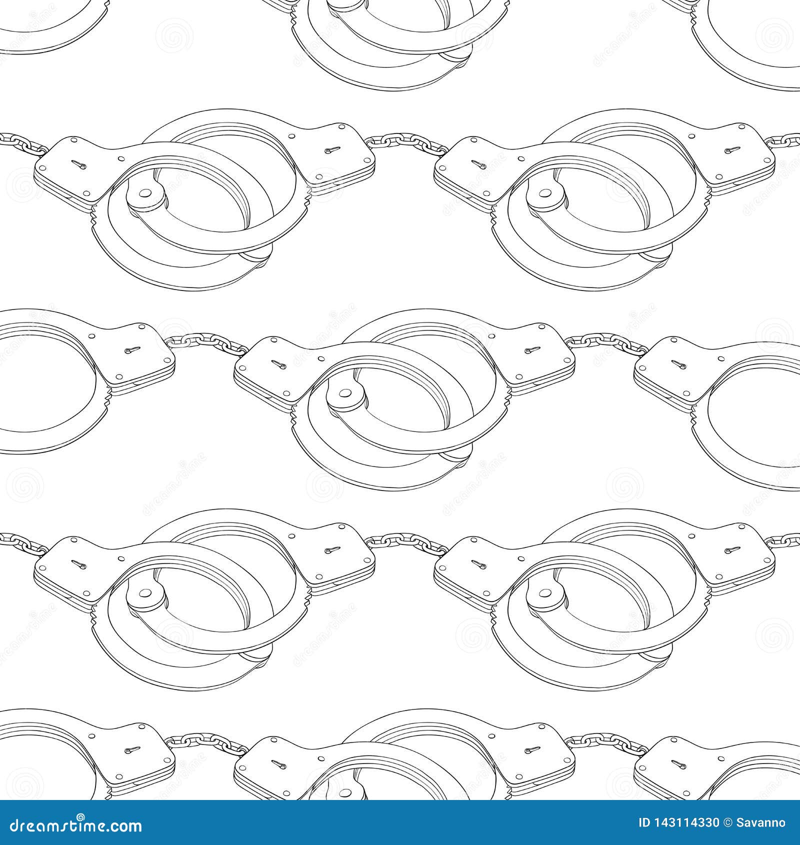 Handcuffs. Hand Drawn Sketch. Seamless Pattern Stock Vector