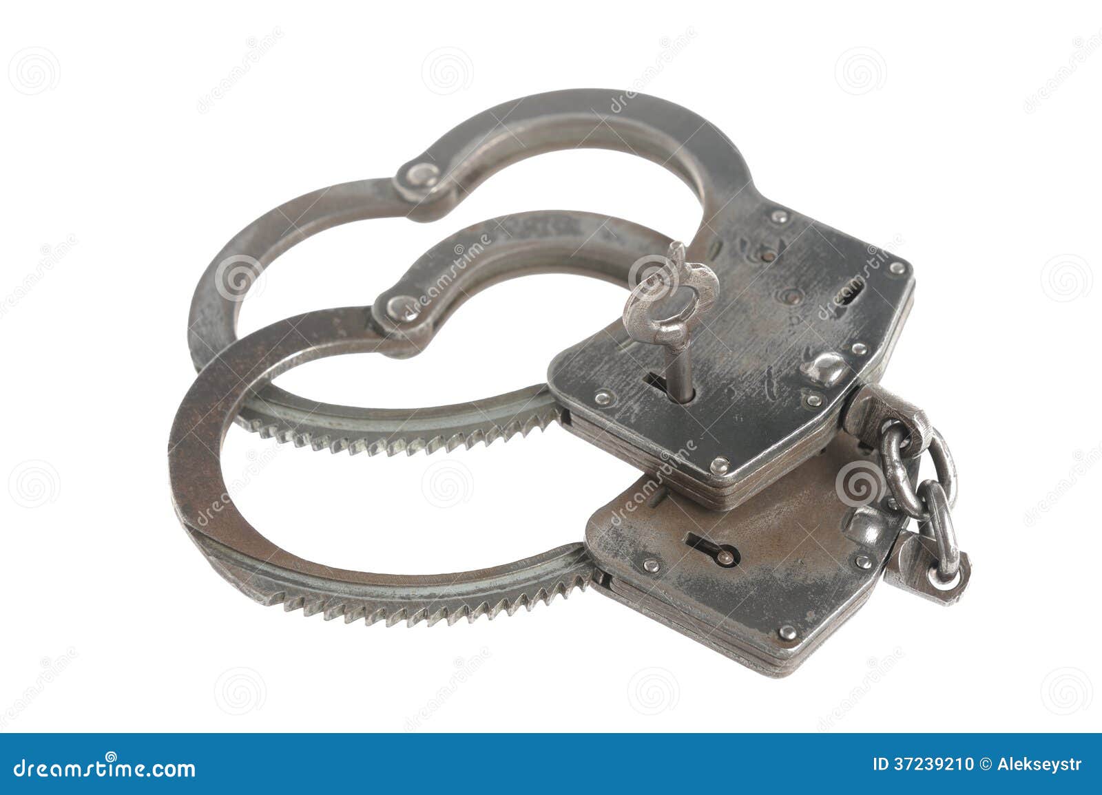 Handcuffs in Heart Shape and Key within Isolated Stock Photo Image of