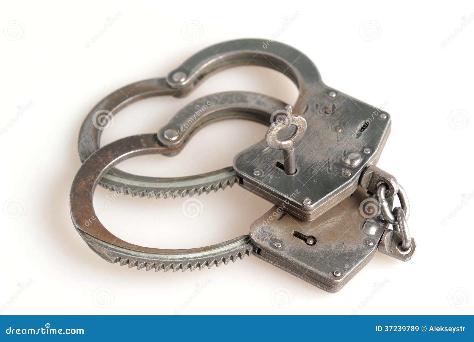 Handcuffs in Heart Shape and Key within Isolated Stock Image Image of