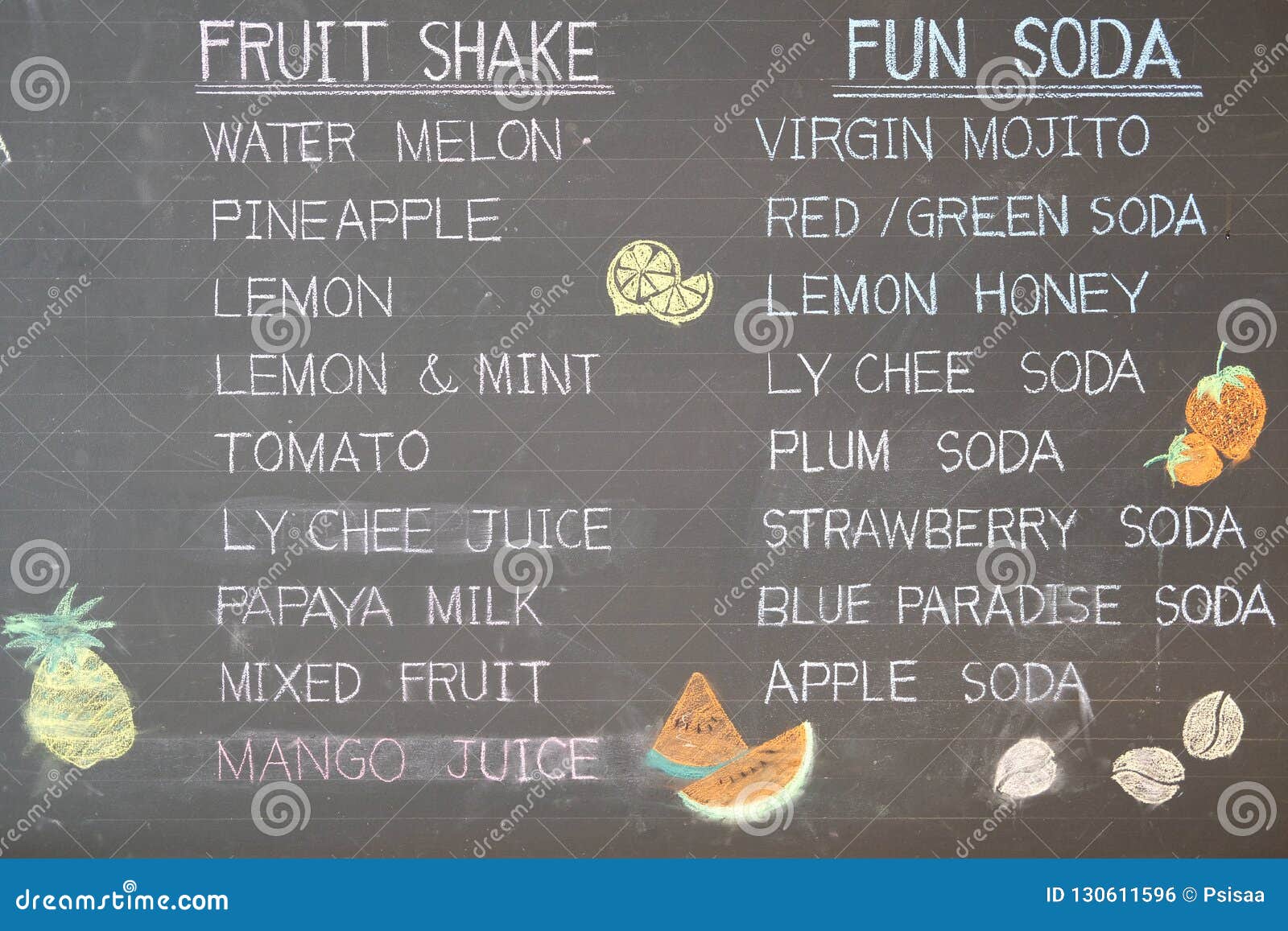 Handdrawing Beverage Drink Menu on Blackboard Chalkboard Stock Photo