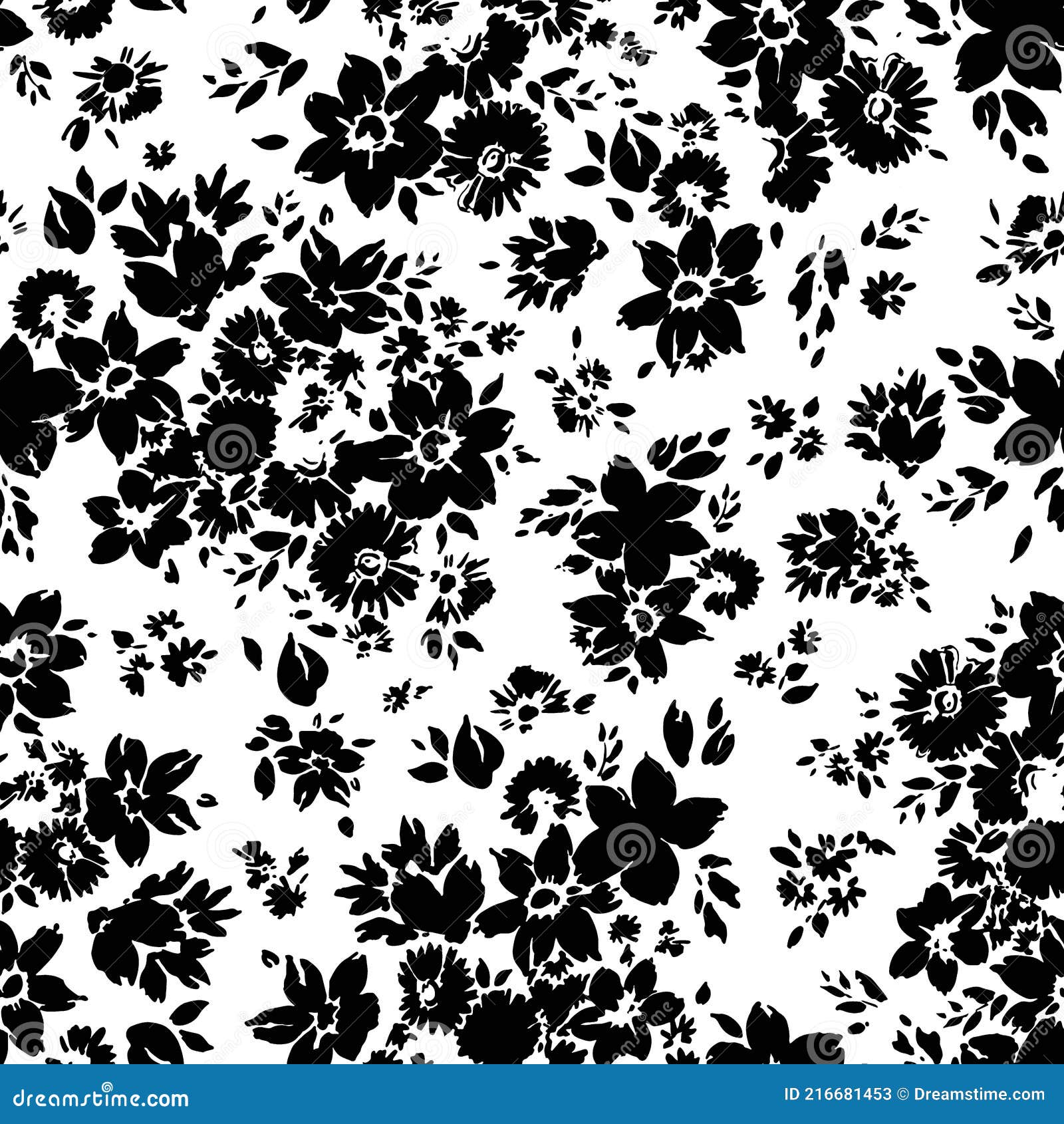 Handdrawn Black and White Daisy Vector Pattern Stock Vector