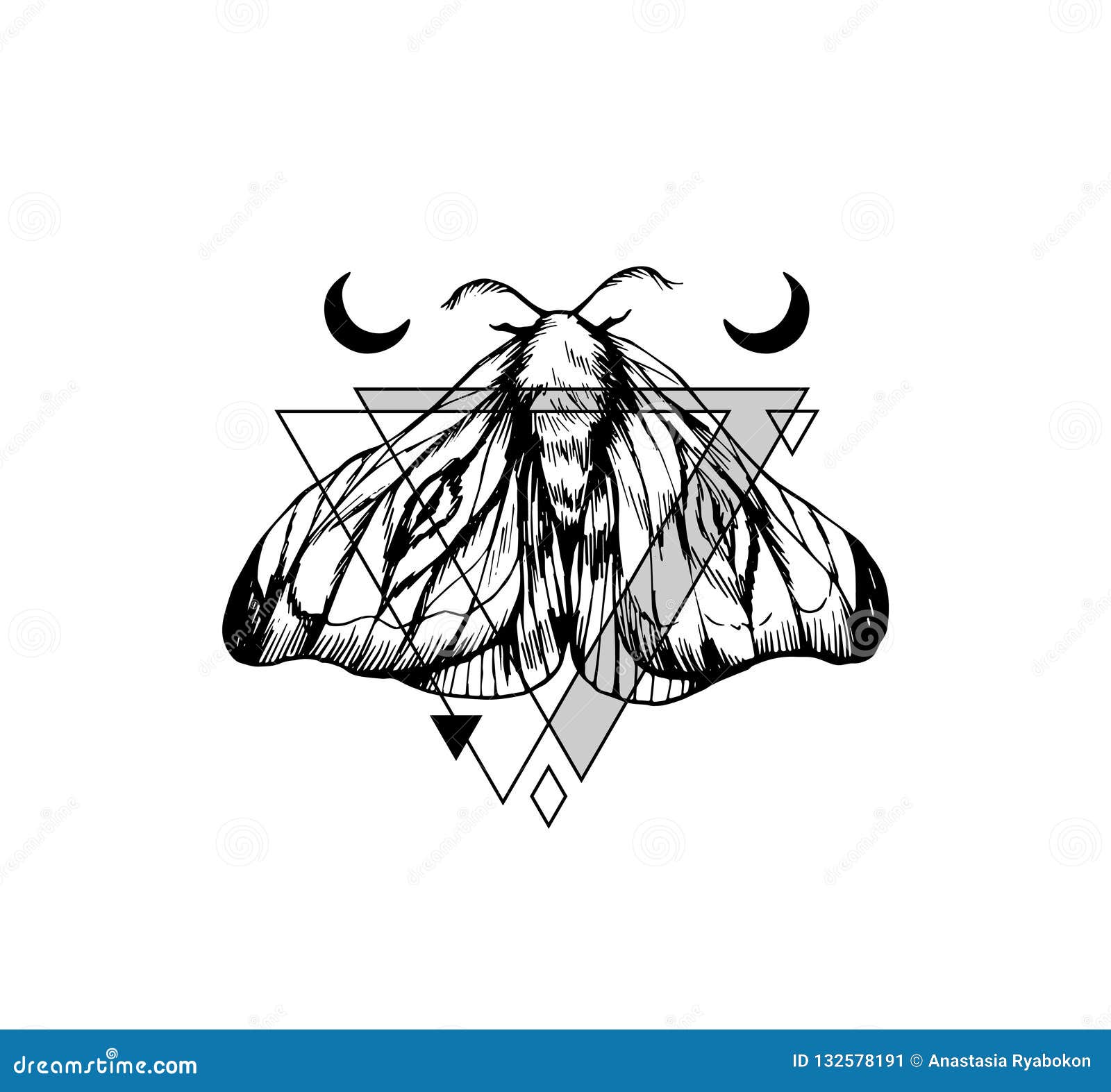 Handdrawn Geometric Tattoo Design With Moth Stock Vector