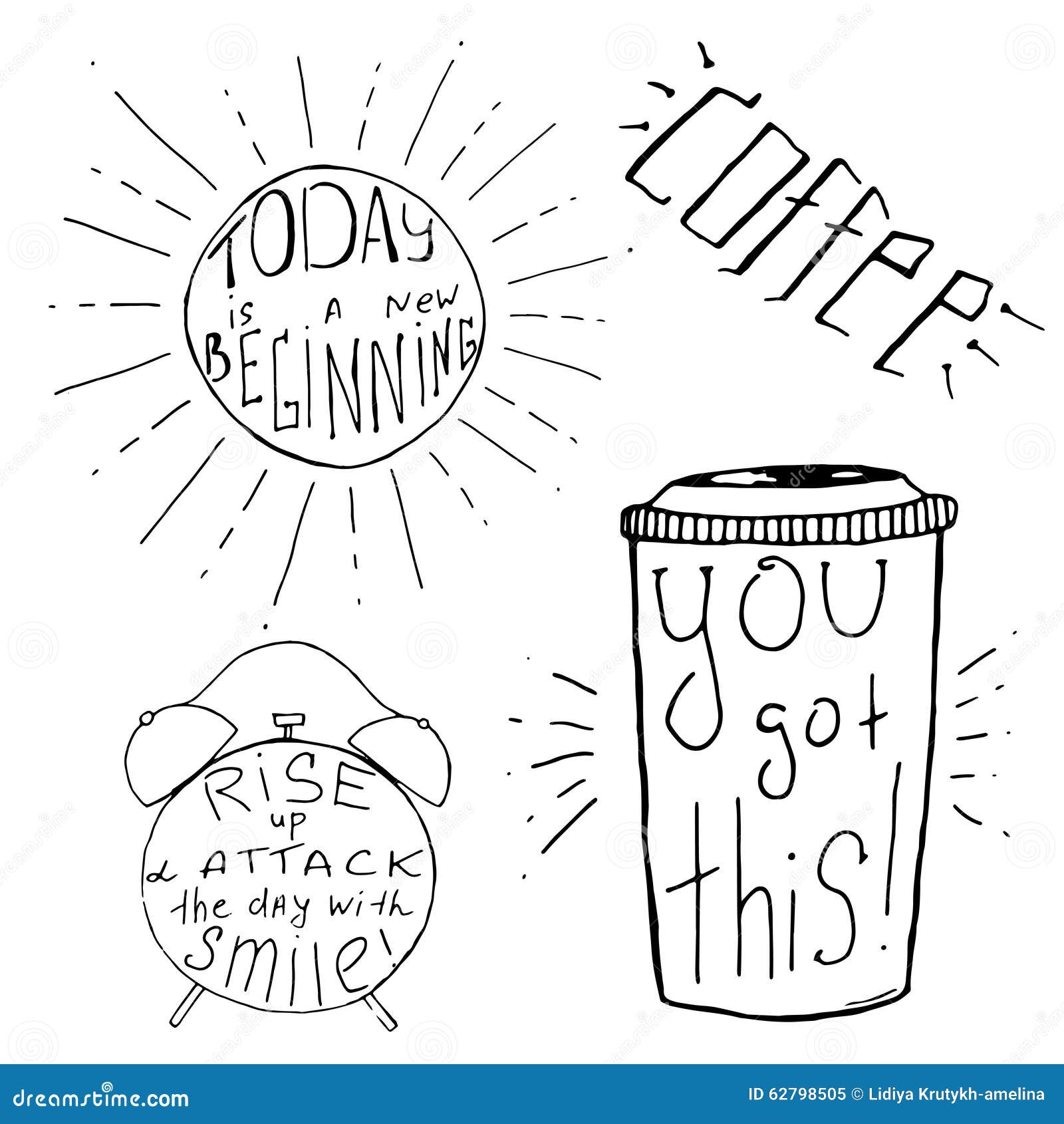 Handdrawn Inspirational And Motivational Quotes Set For Morning