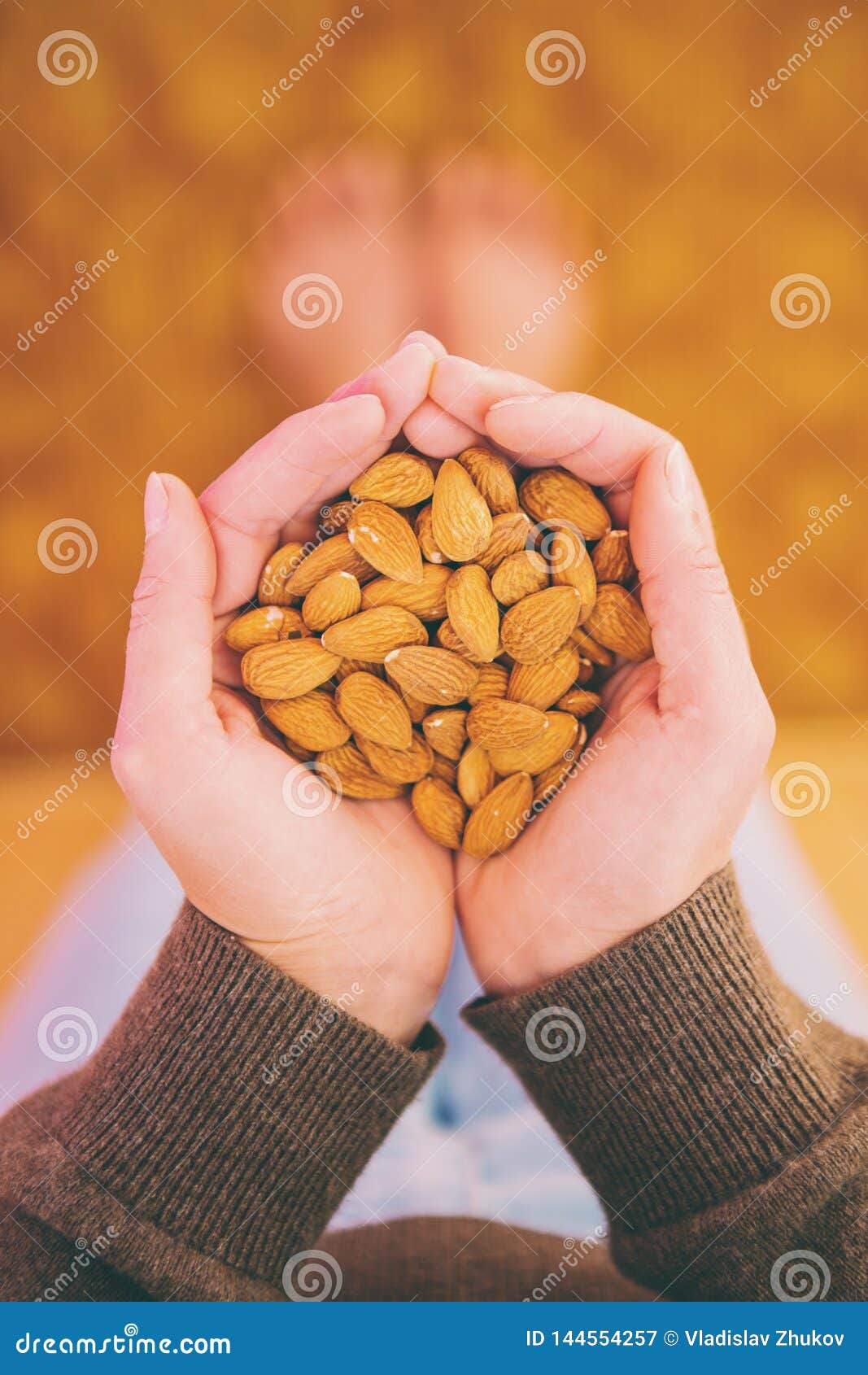 A Handful of Almonds in Female Hands Stock Image Image of nutrition