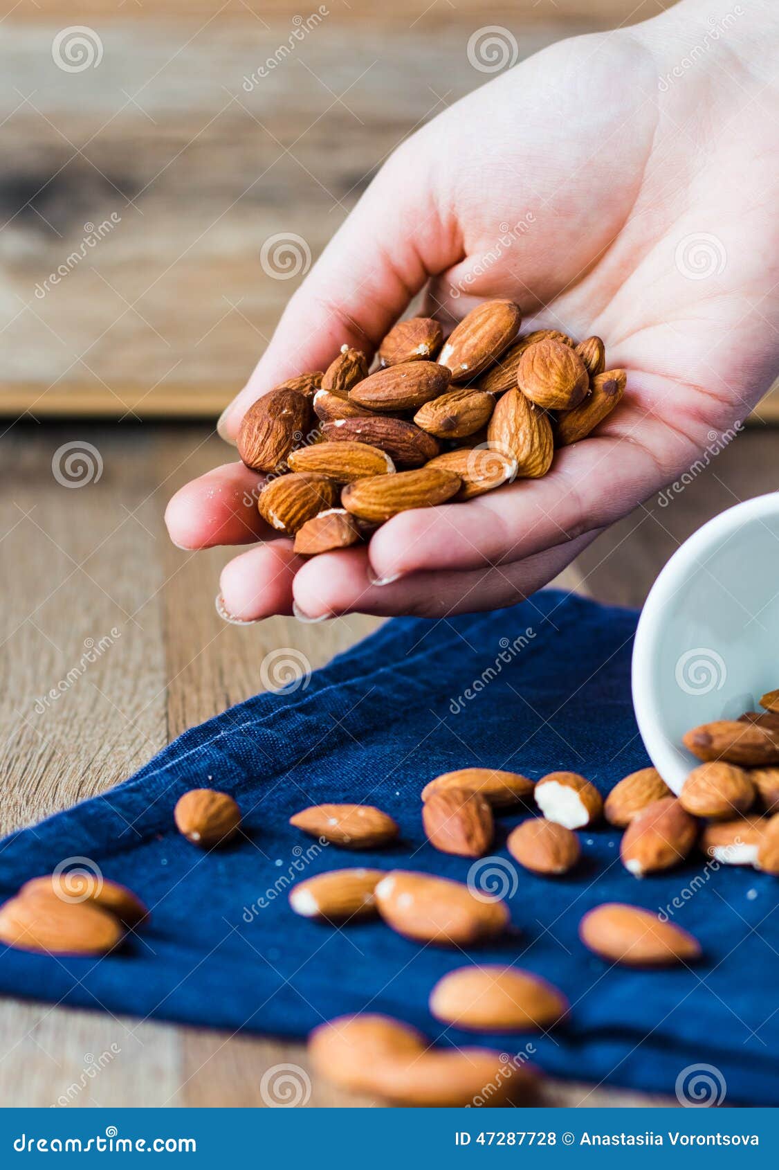 A Handful of Almonds in His Hand Stock Photo Image of almond, bowl