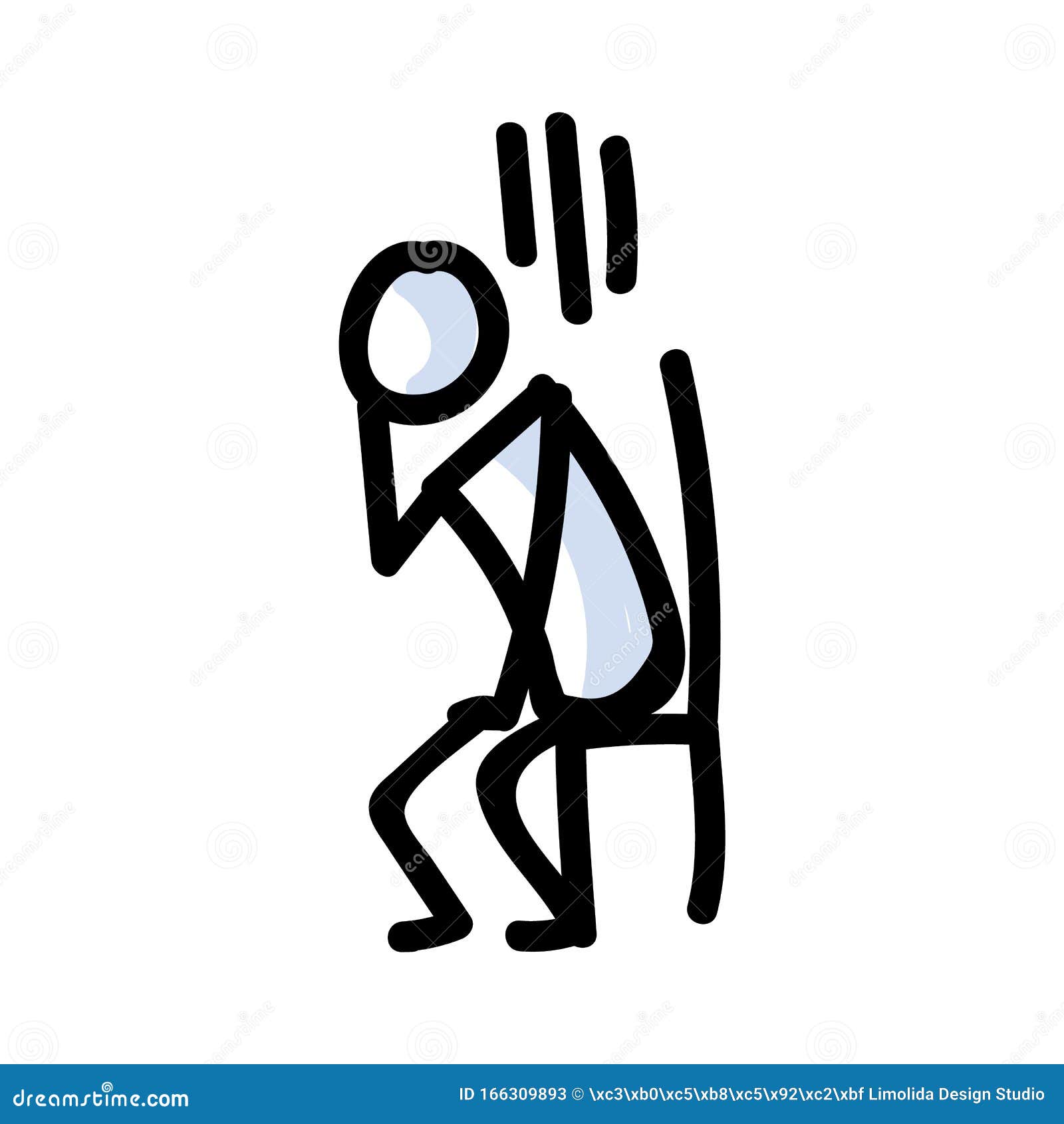 Handgezeichnete Sad Stick-Abbildung sitzend im Stuhl Allein aufrüttelnder Ausdruck Einfaches Icon Motiv für die Verzweiflung der kurzen Kommunikation Emotion, Trouble, Bujo Illustration