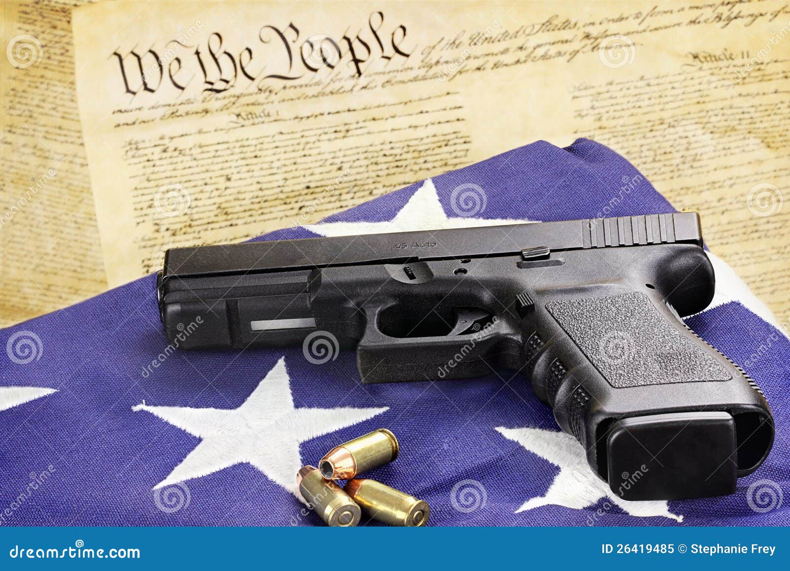 Handgun and Constitution stock image. Image of automatic 26419485