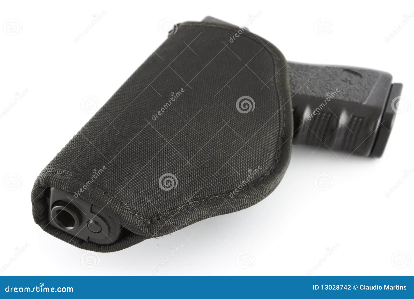 Handgun in pouch stock photo. Image of trigger, white 13028742