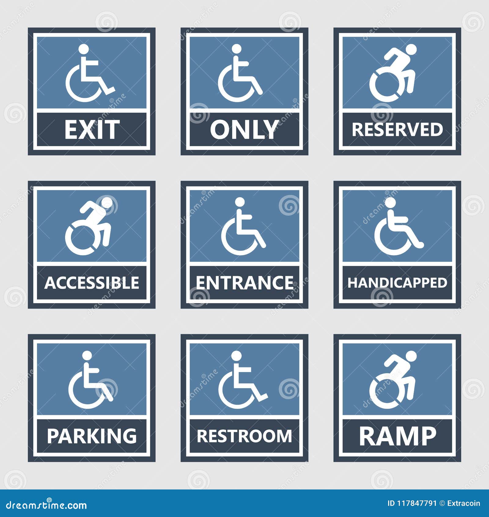 handicap icons, parking and toilet signs, disabled people