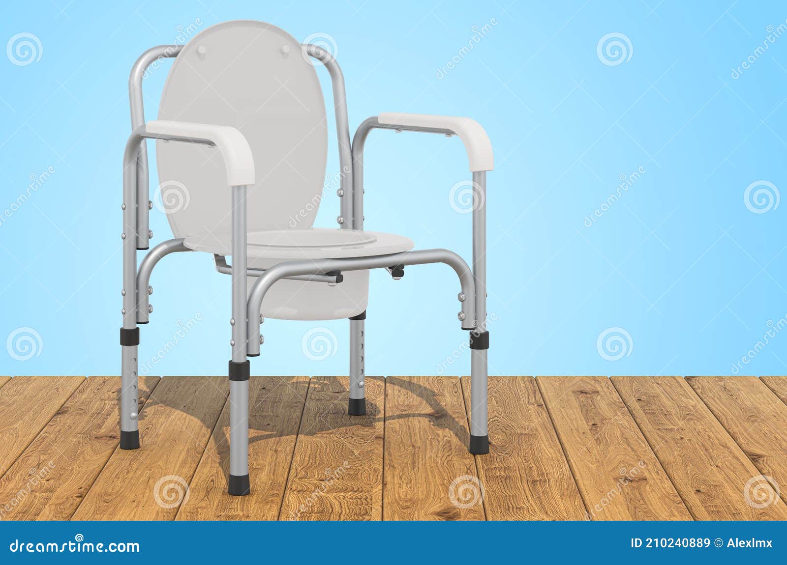 Handicap Portable Toilet Chair on the Wooden Planks, 3D Rendering Stock