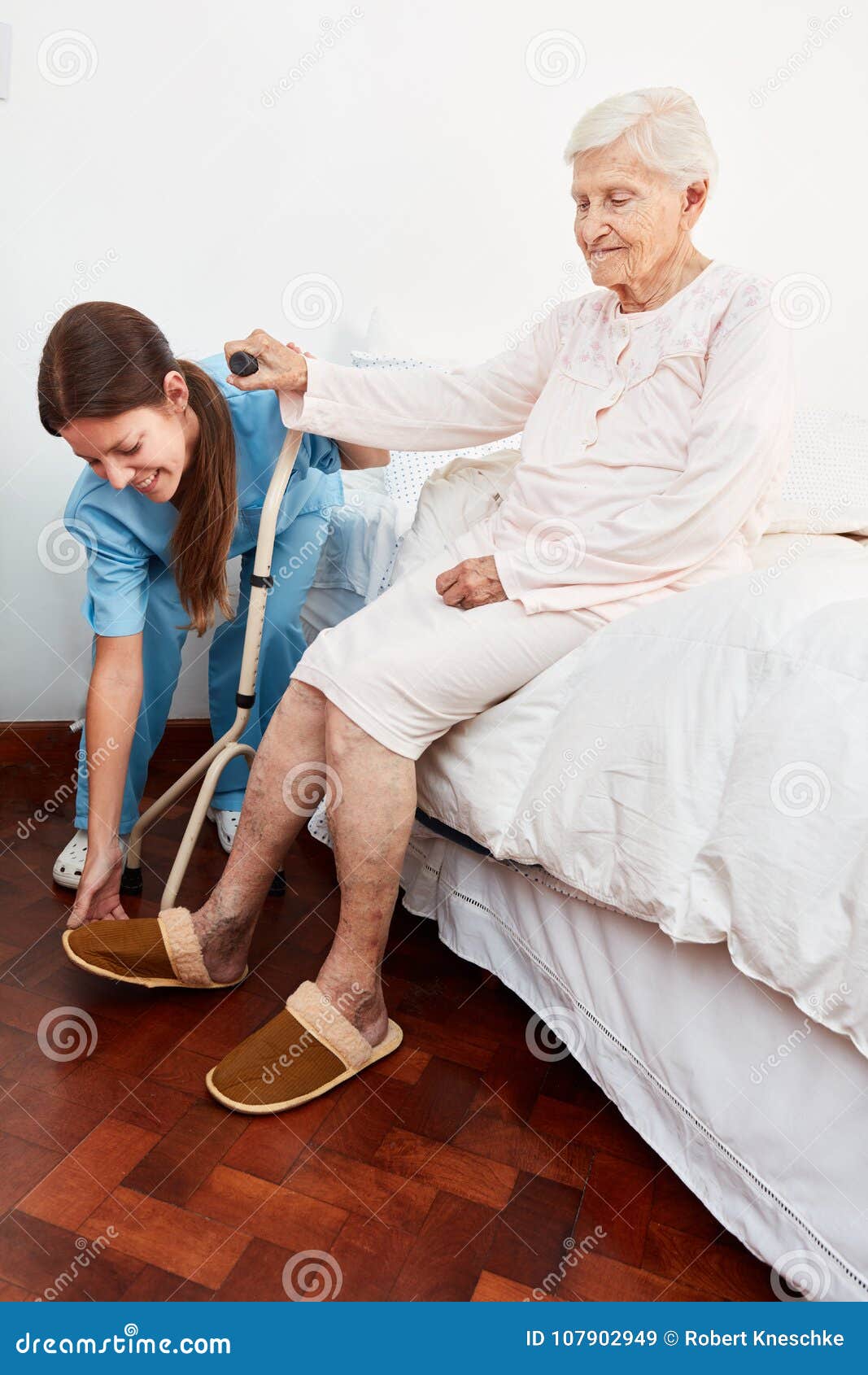 Handicapped Elderly Woman Gets Help Getting Up Stock Image - Image of care,  home: 107902949