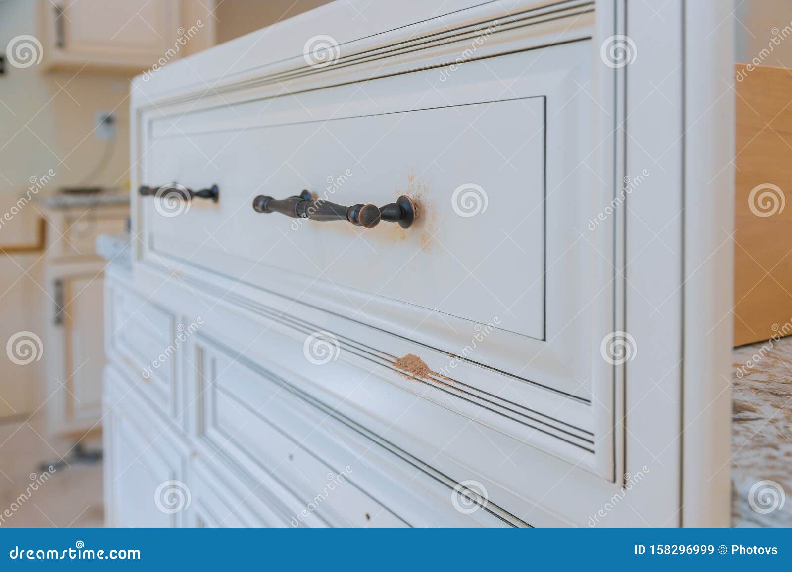 Handle Installation Drawers In Kitchen Cabinet Stock Image Image