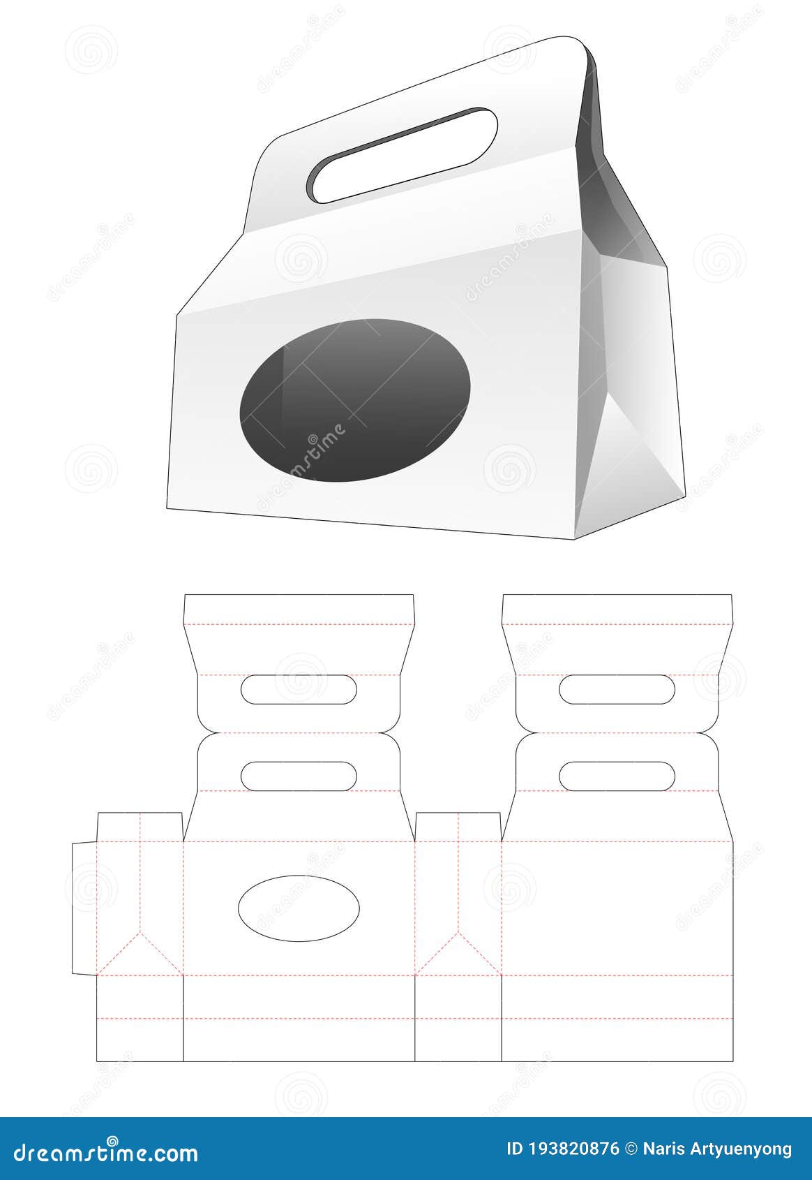 Handle Shopping Bag with Ellipse Window Die Cut Template Stock Vector