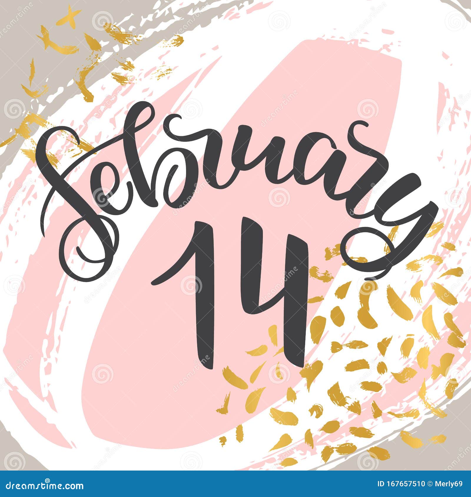 handlettering 14th february. romantic saying for greetings, poster or decoration for valentine s day. on abstract