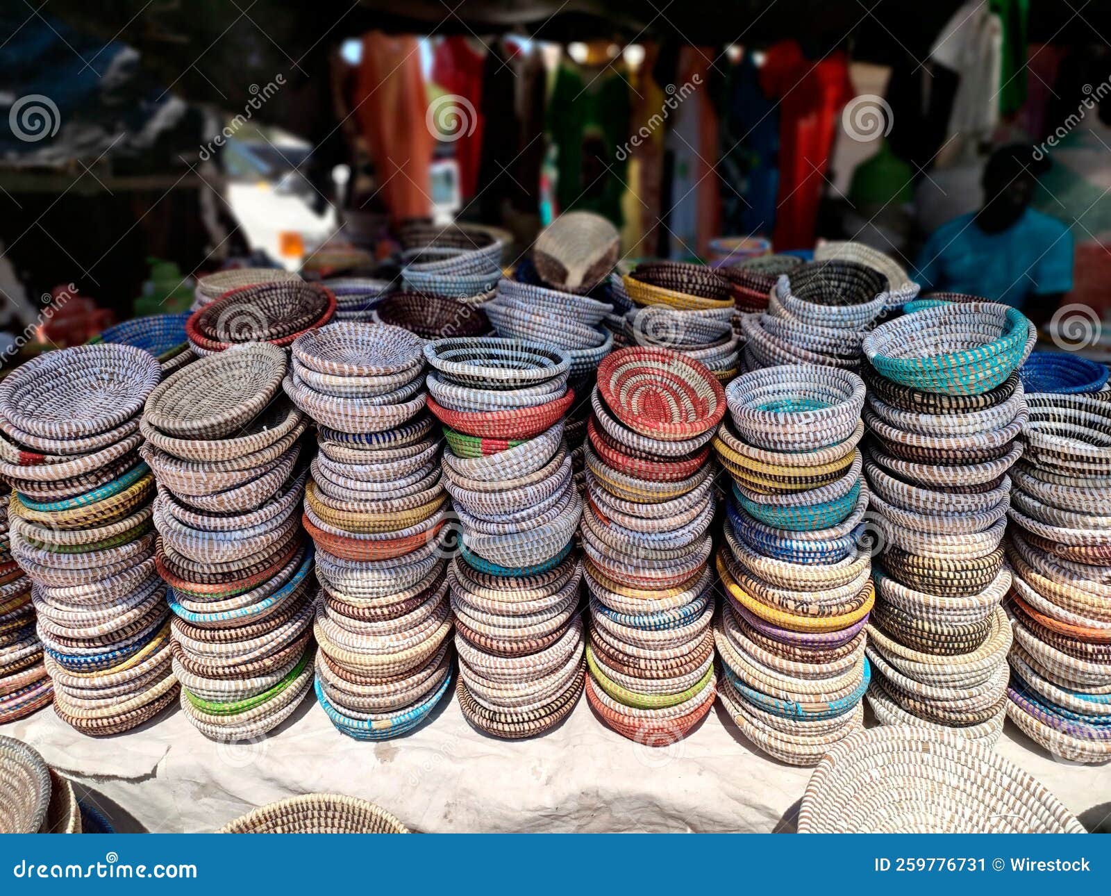 Handmade African Wicker Baskets in Different Sizes and Colours Stock