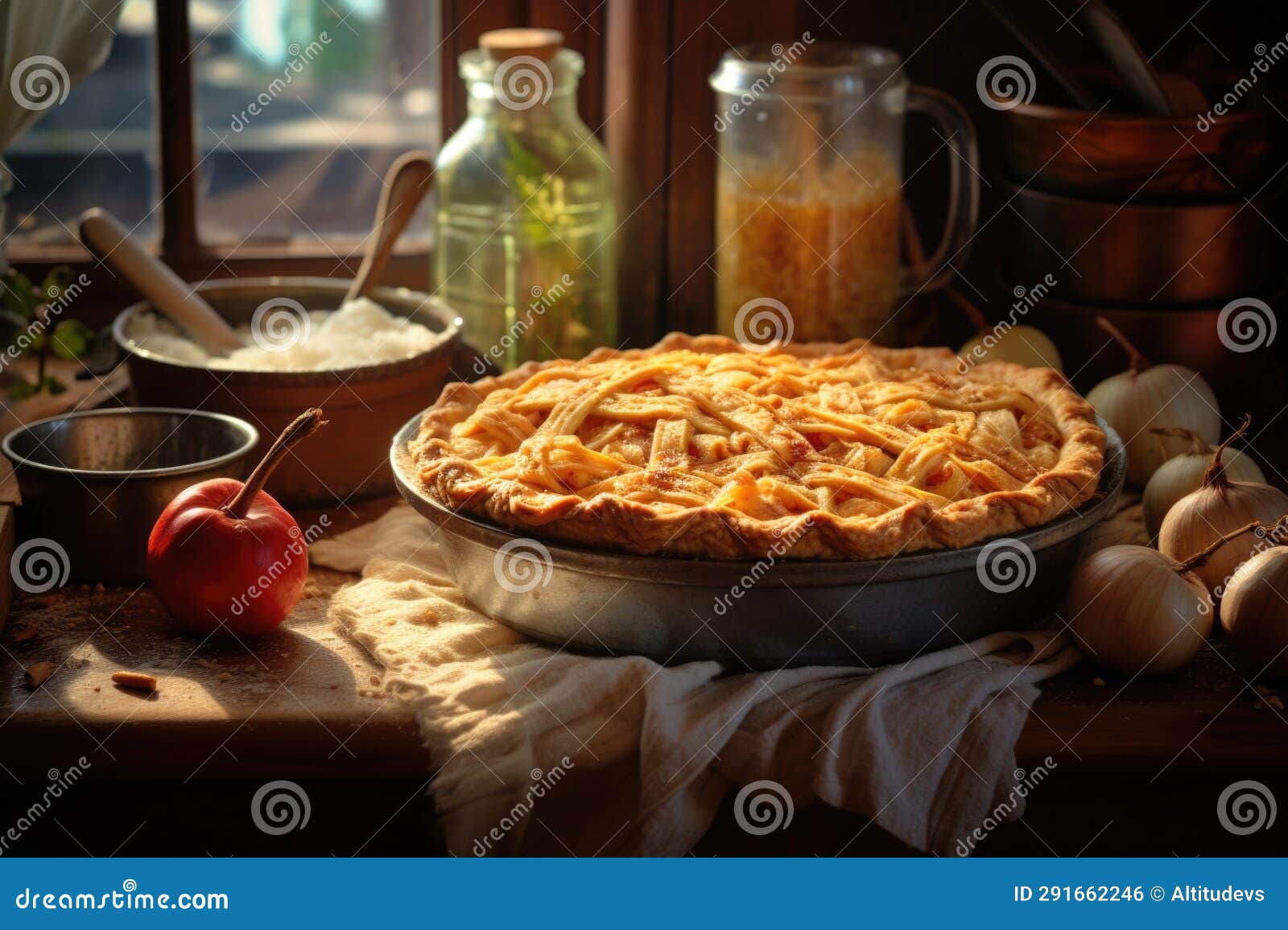 Handmade Apple Pie Cooling on a Kitchen Counter Stock Photo Image of