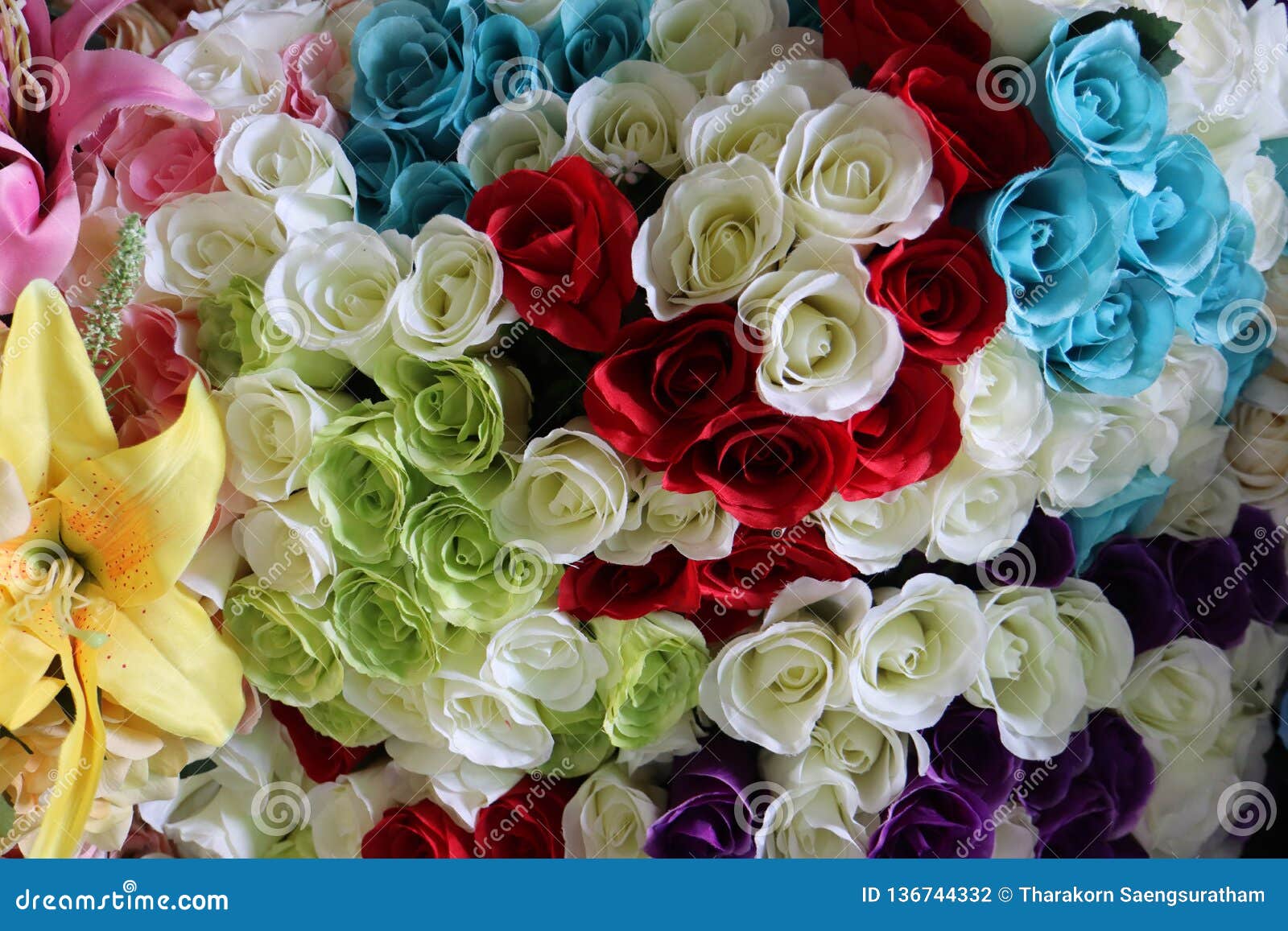 Handmade Artificial Flowers Arrayed Colors Beautiful Stock Photo