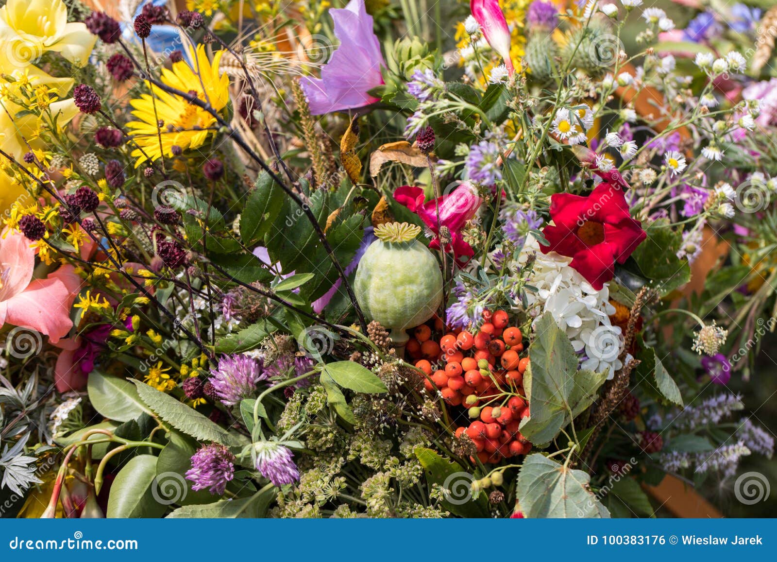Handmade Beautiful Bouquets from Flowers and Herbs. Stock Photo Image