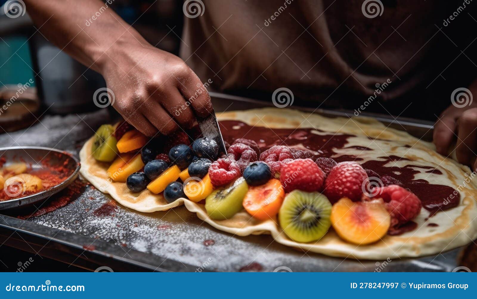Handmade Berry Pancakes with Fresh Fruit Toppings Generated by AI Stock