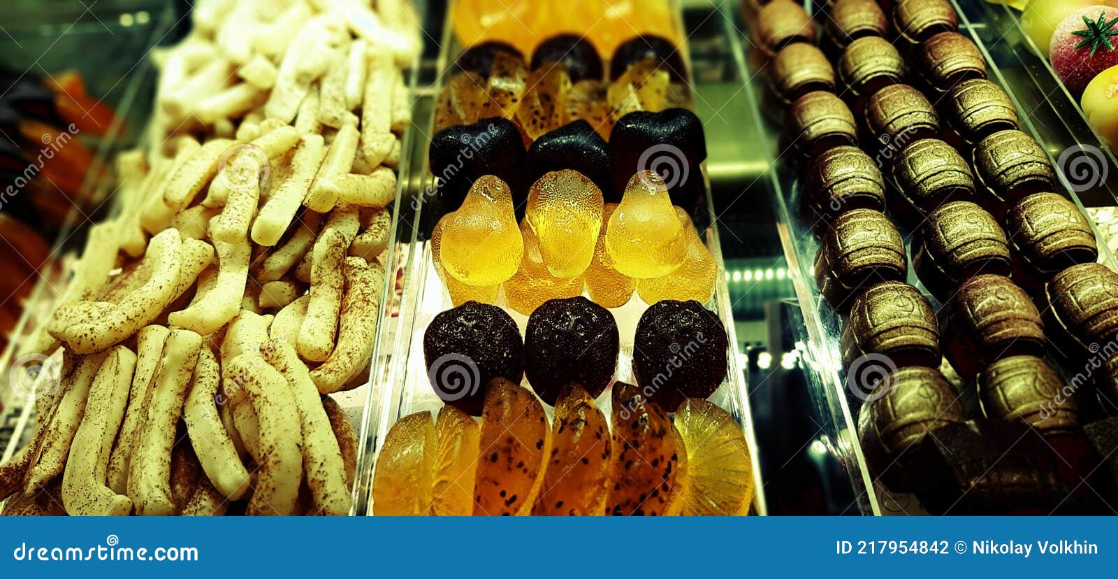 Chocolatecovered Fruits and Candy Barrels Stock Photo Image of